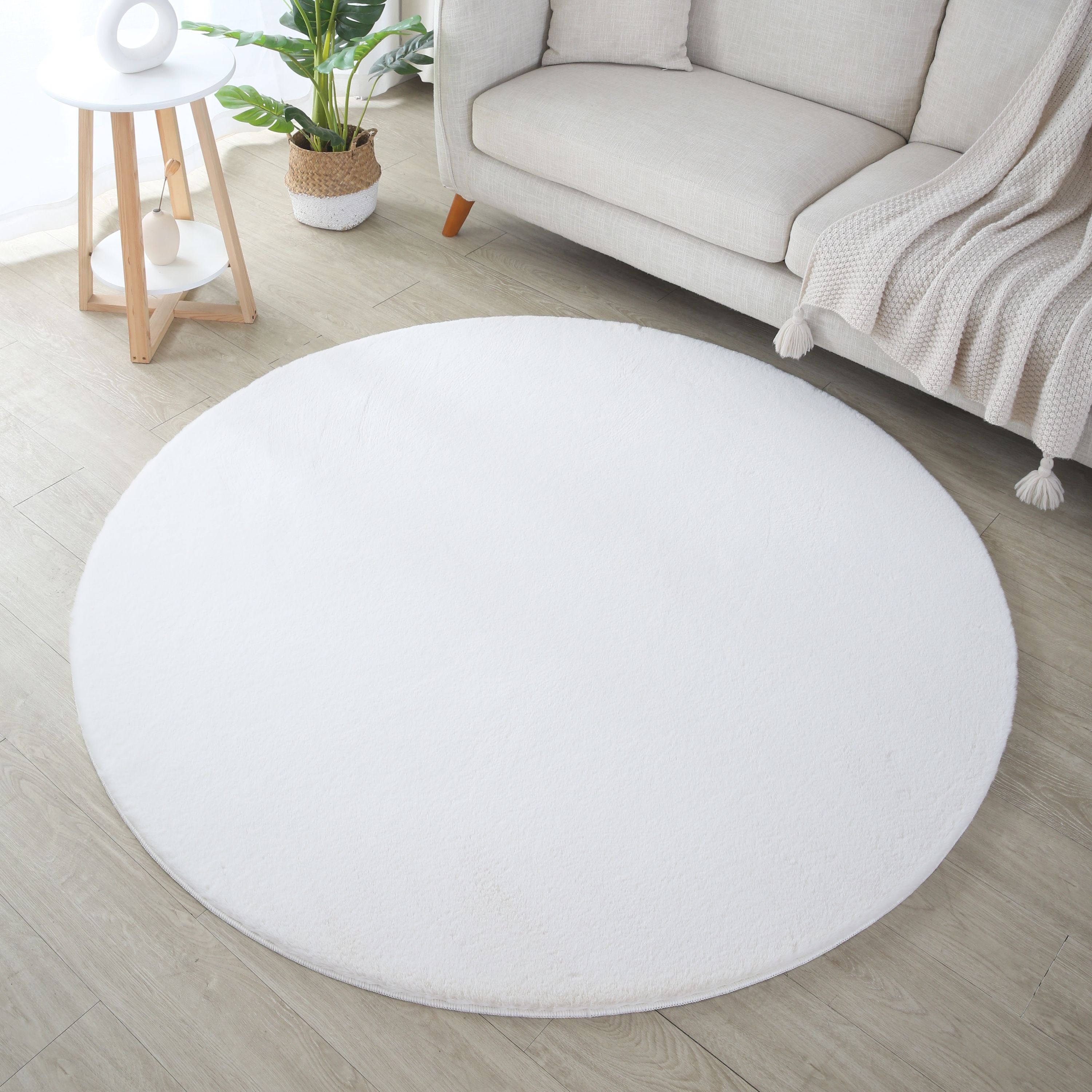 Tapis rond salon chambre uni fausse fourrure moelleux doux