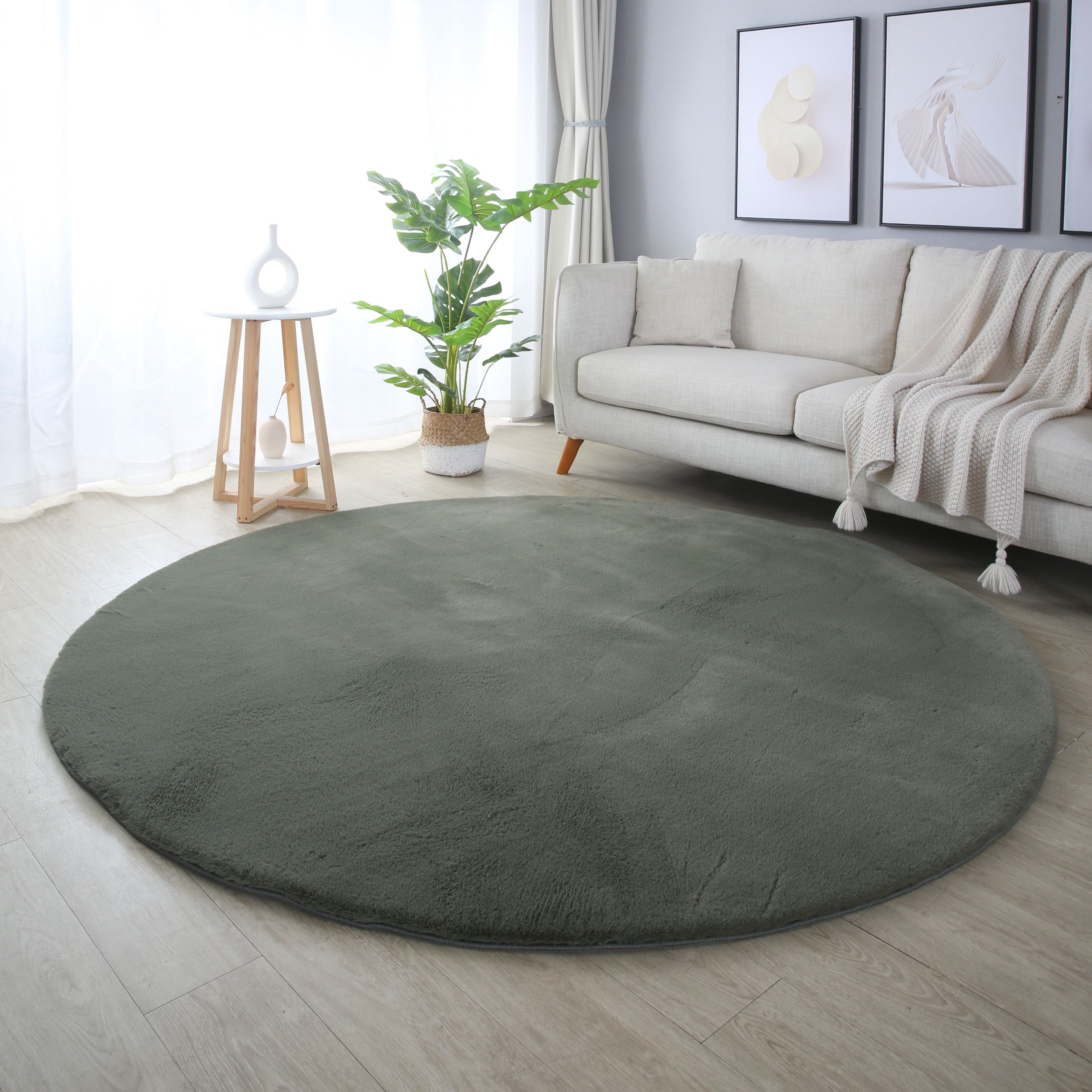 Tapis rond salon chambre uni fausse fourrure moelleux doux