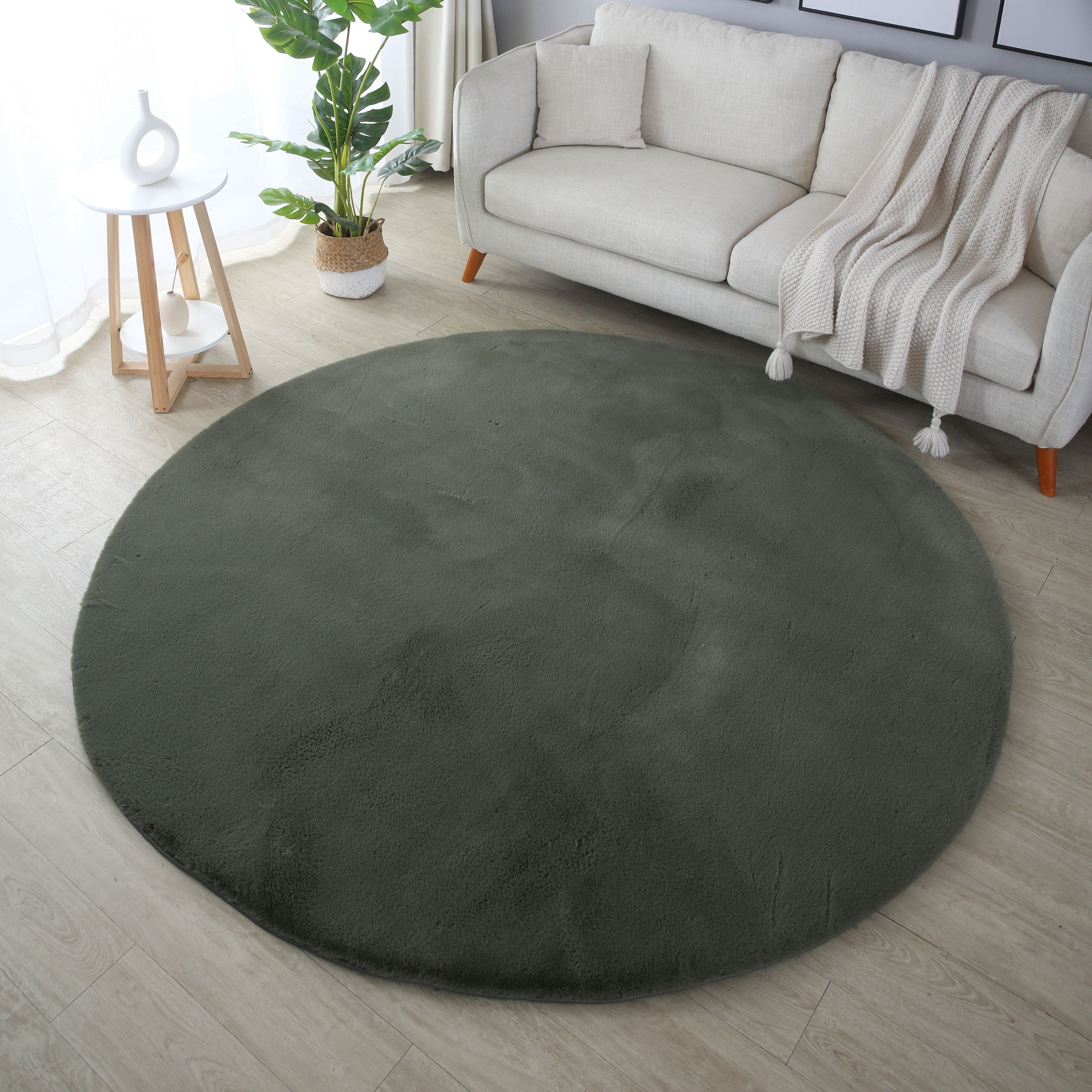 Tapis rond salon chambre uni fausse fourrure moelleux doux