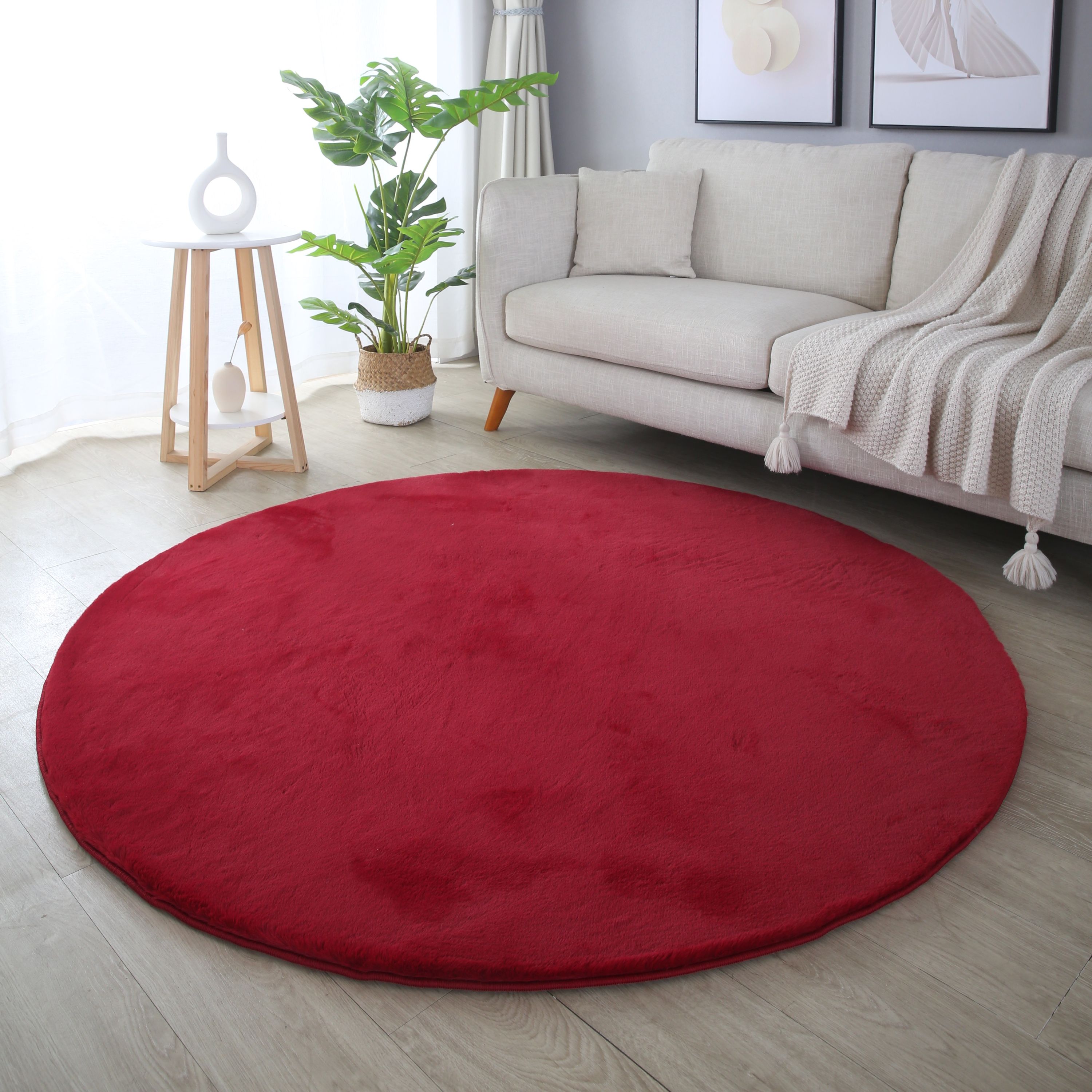 Tapis rond salon chambre uni fausse fourrure moelleux doux