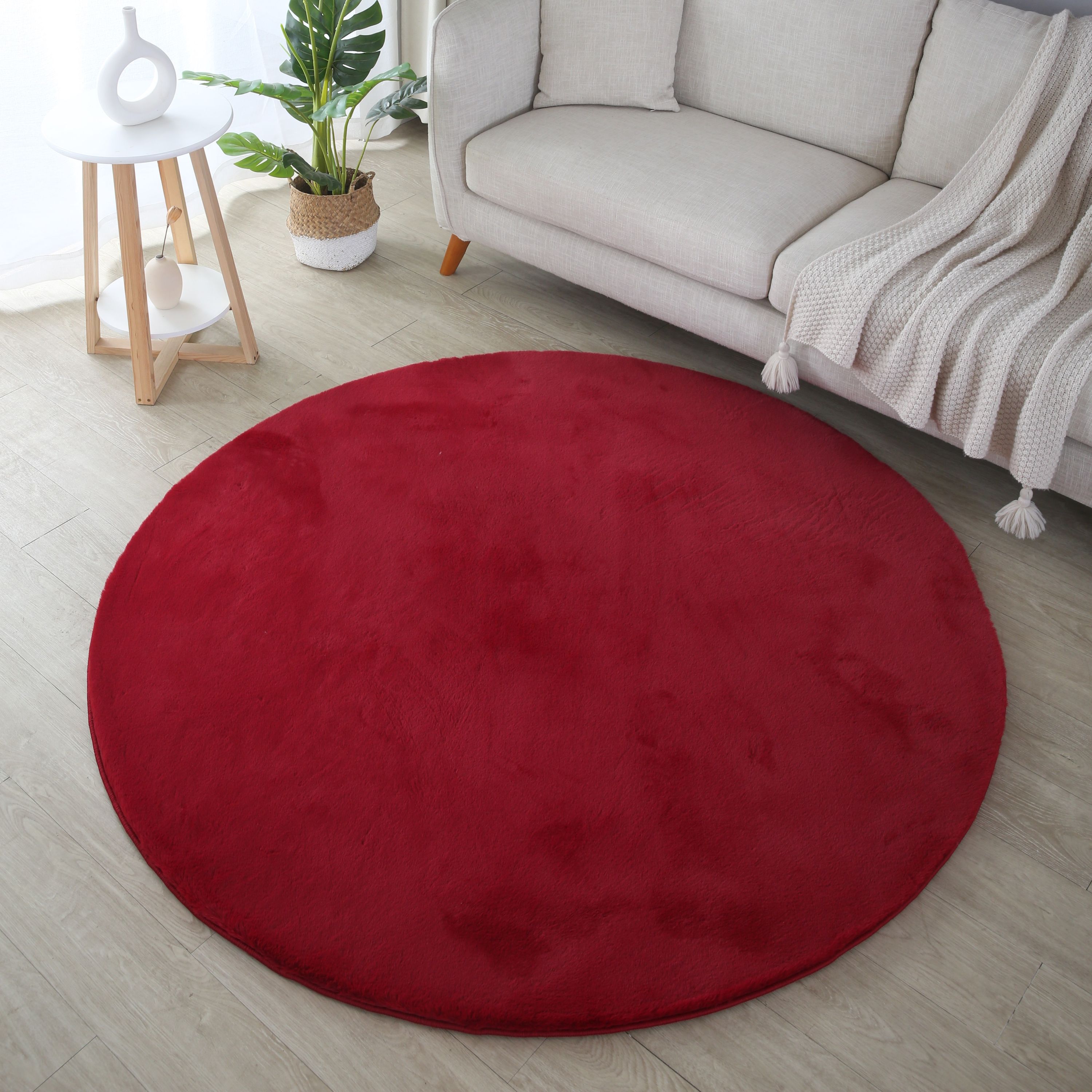 Tapis rond salon chambre uni fausse fourrure moelleux doux