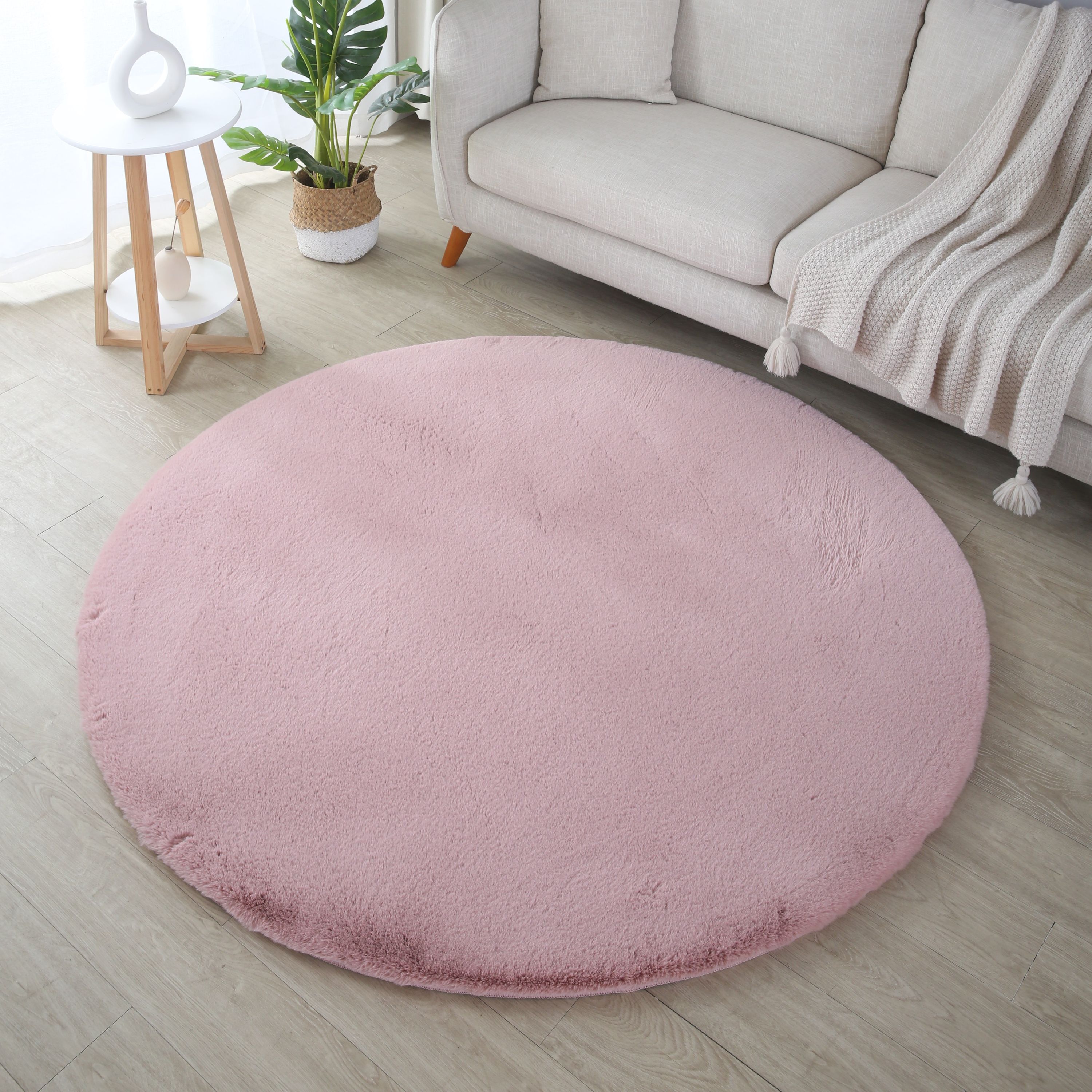 Tapis rond salon chambre uni fausse fourrure moelleux doux