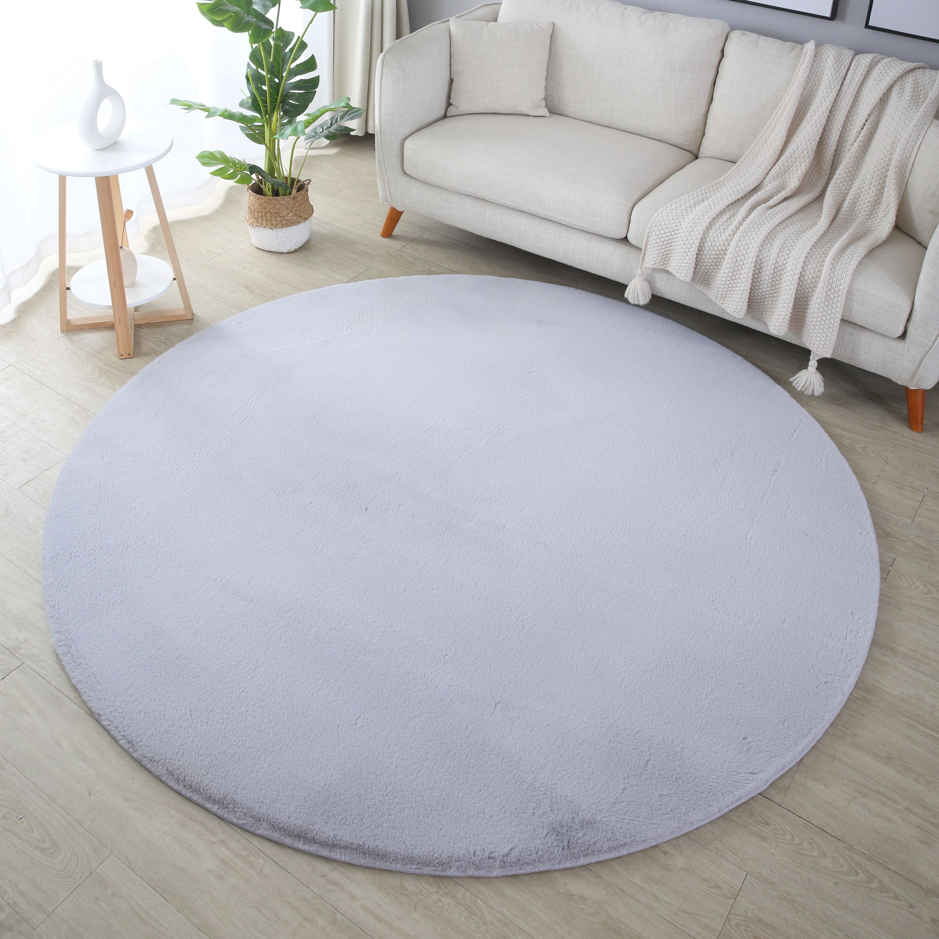 Tapis rond salon chambre uni fausse fourrure moelleux doux