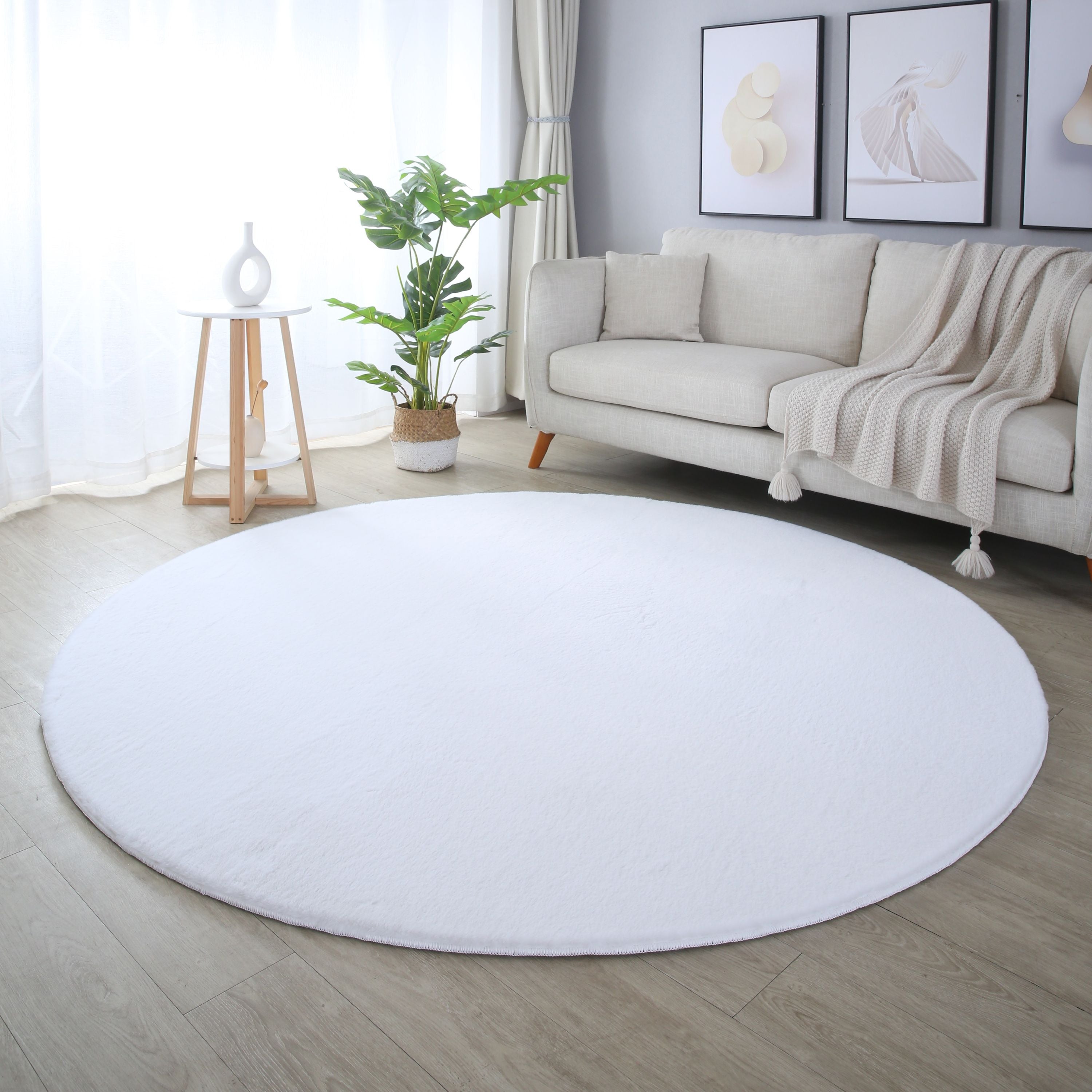 Tapis rond salon chambre uni fausse fourrure moelleux doux