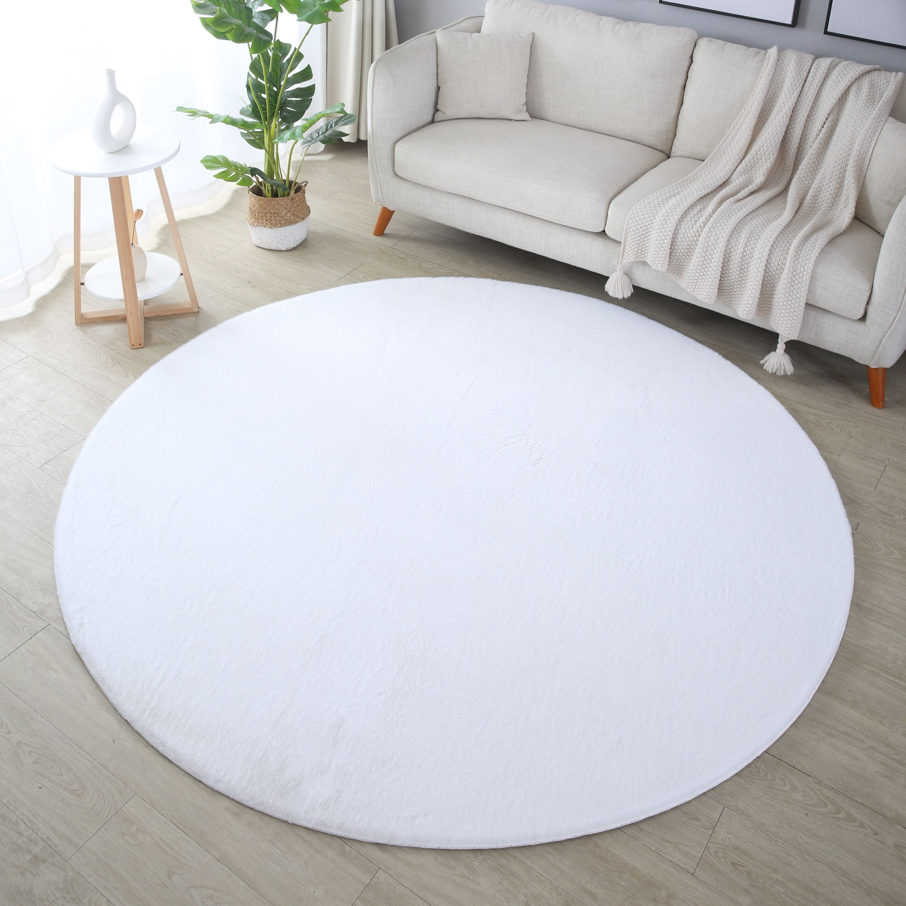 Tapis rond salon chambre uni fausse fourrure moelleux doux