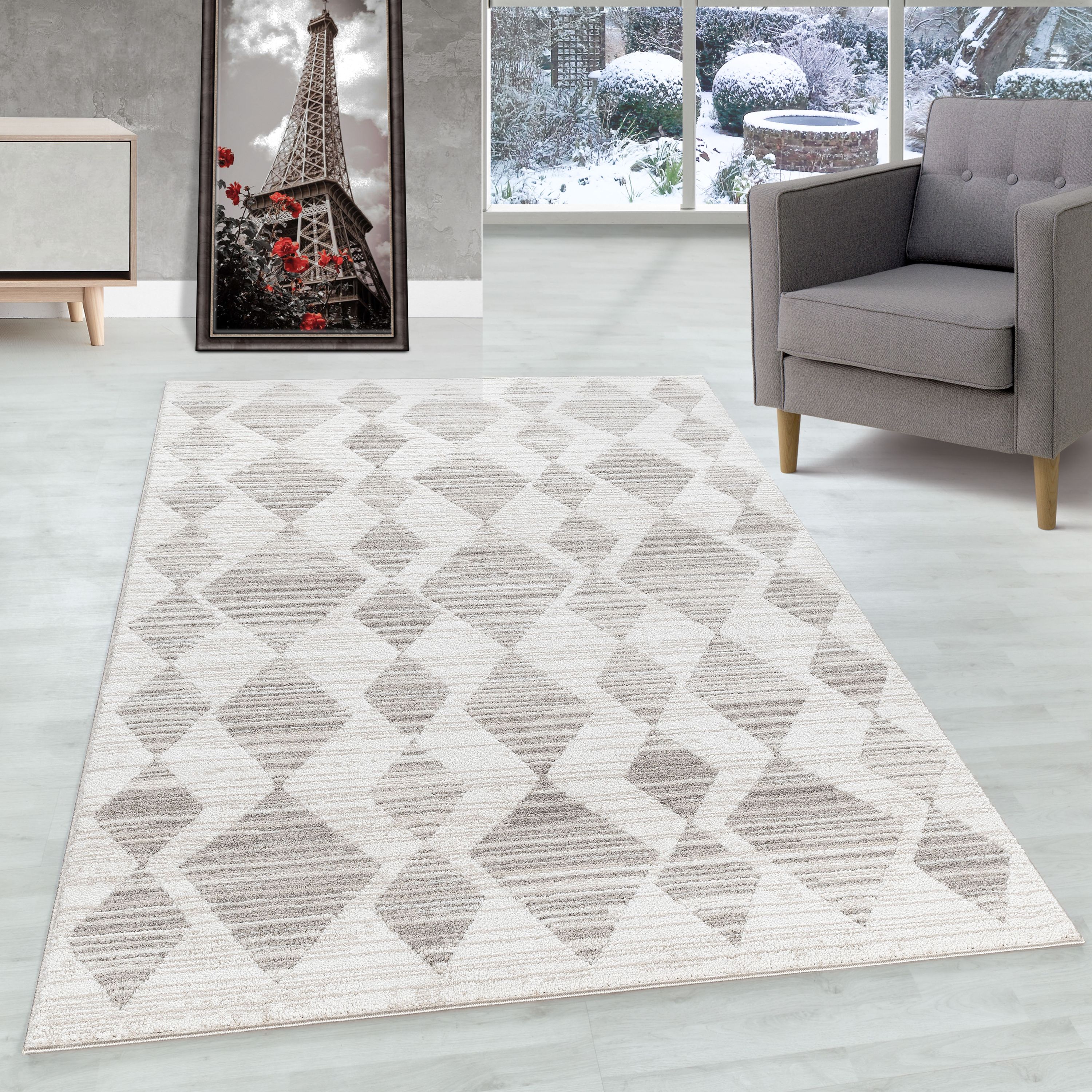 Short pile carpet living room geometric design carpet boho style natural look