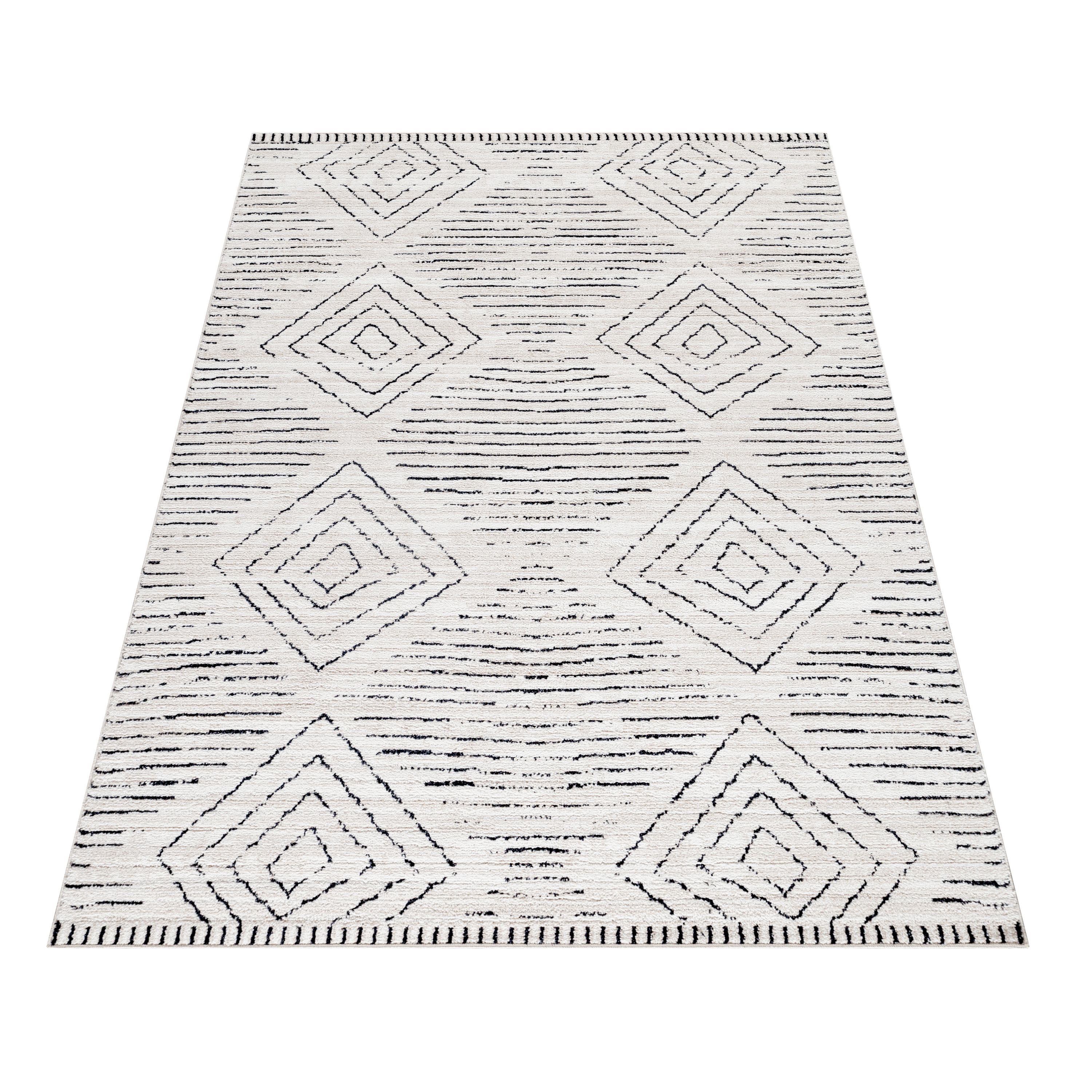 Short pile carpet living room geometric design Scandinavian style natural look