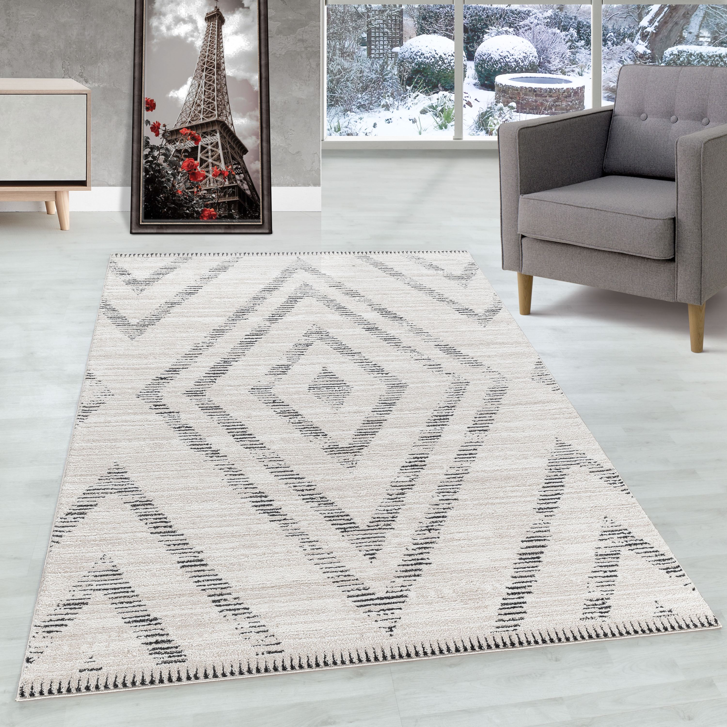 Short pile carpet living room Scandinavian design carpet boho style natural look