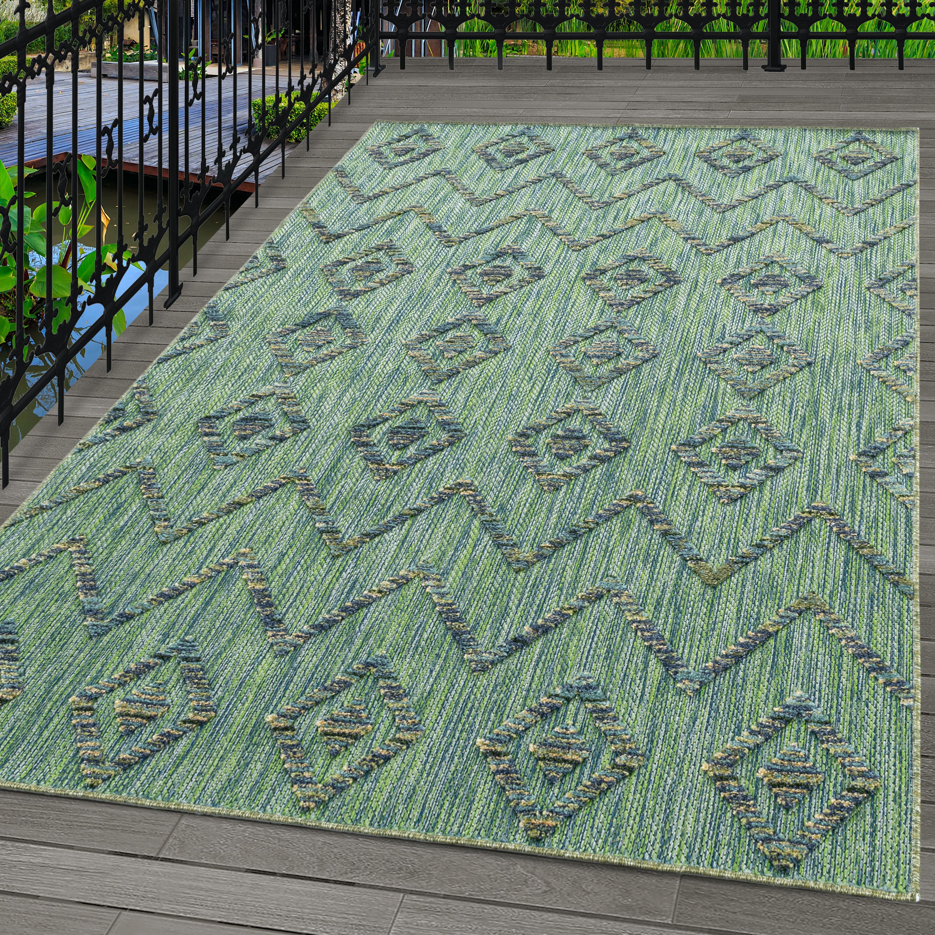 Indoor &amp; Outdoor Rug Weatherproof Boho Design Kitchen Balcony Patio