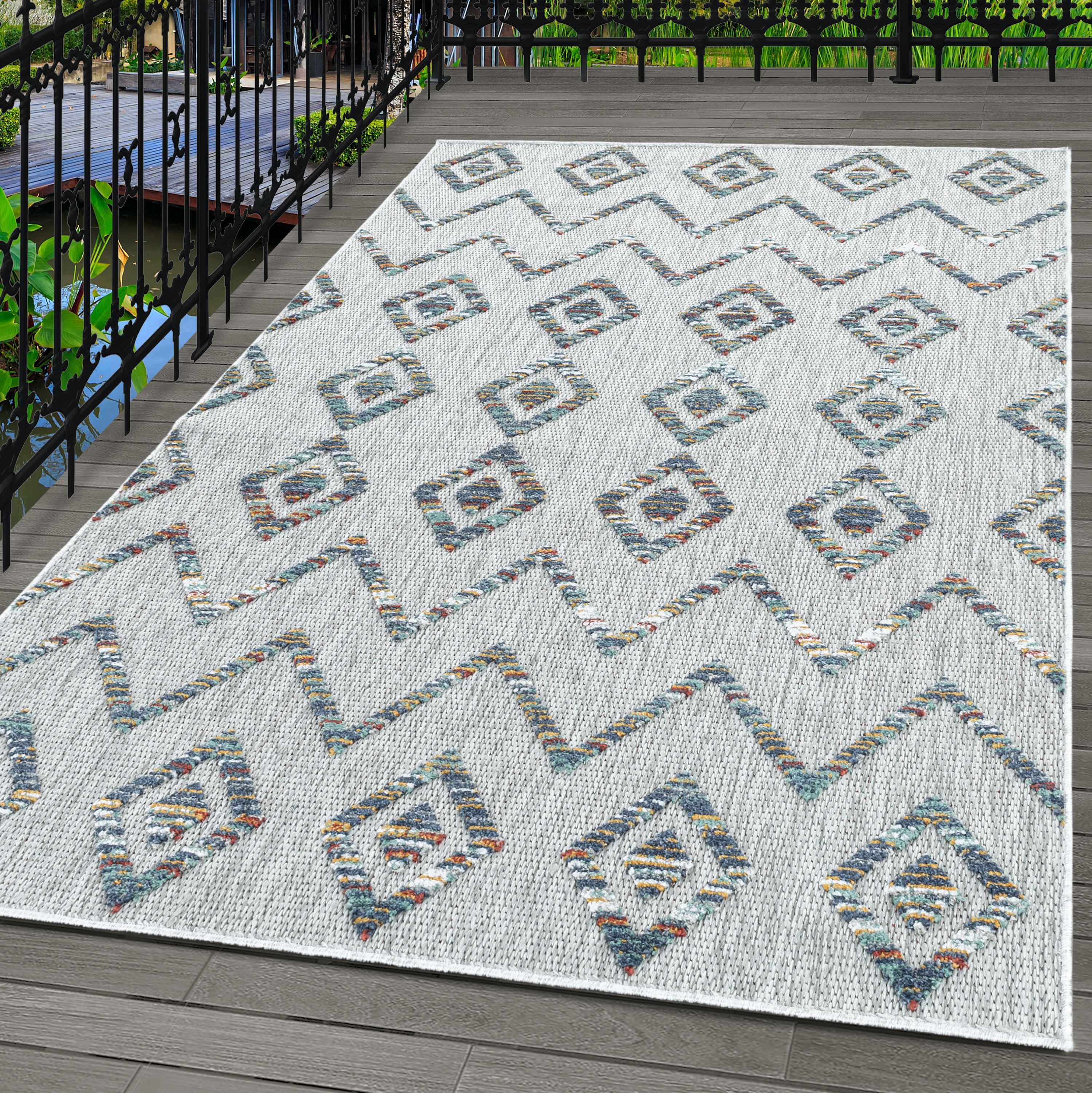 Indoor &amp; Outdoor Rug Weatherproof Boho Design Kitchen Balcony Patio