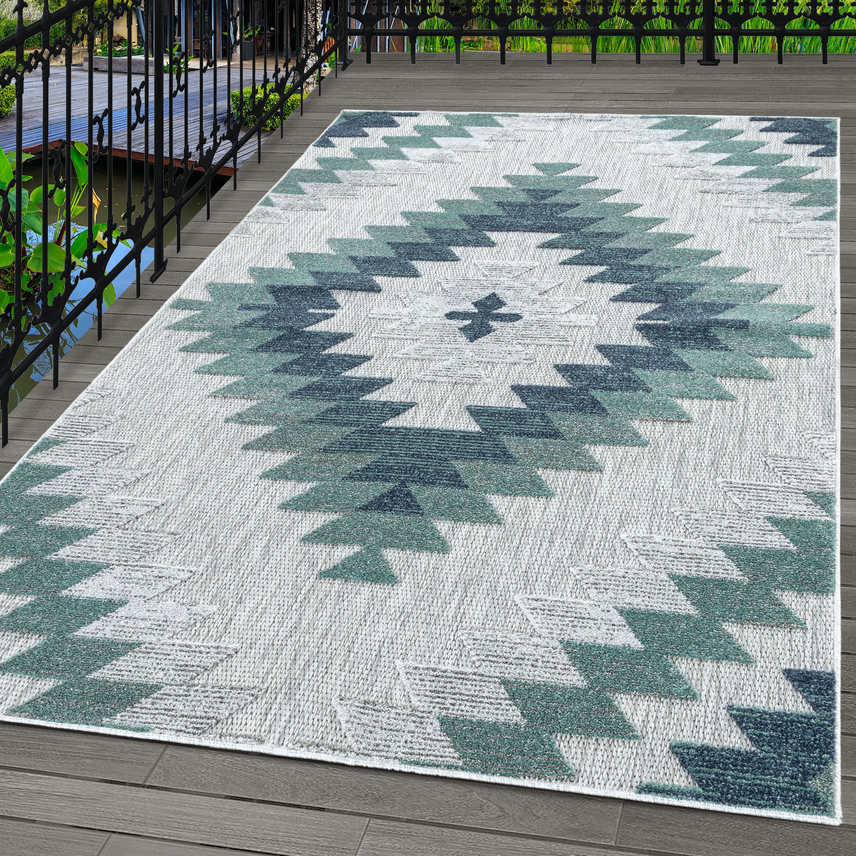 Indoor &amp; Outdoor Rug Weatherproof Geometric Design Kitchen Balcony Patio