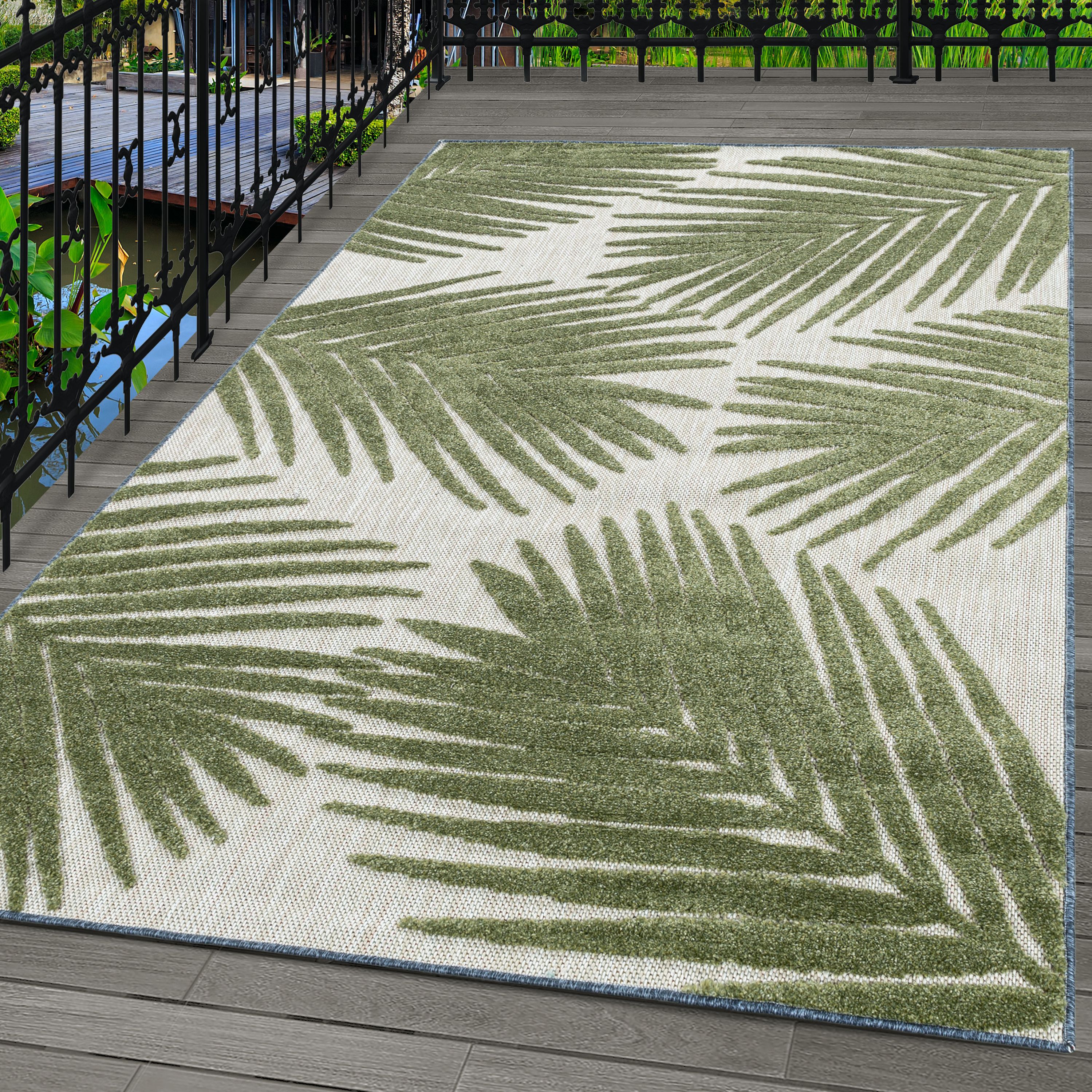 Indoor &amp; Outdoor Rug Weatherproof Palm Tree Design Kitchen Balcony Patio