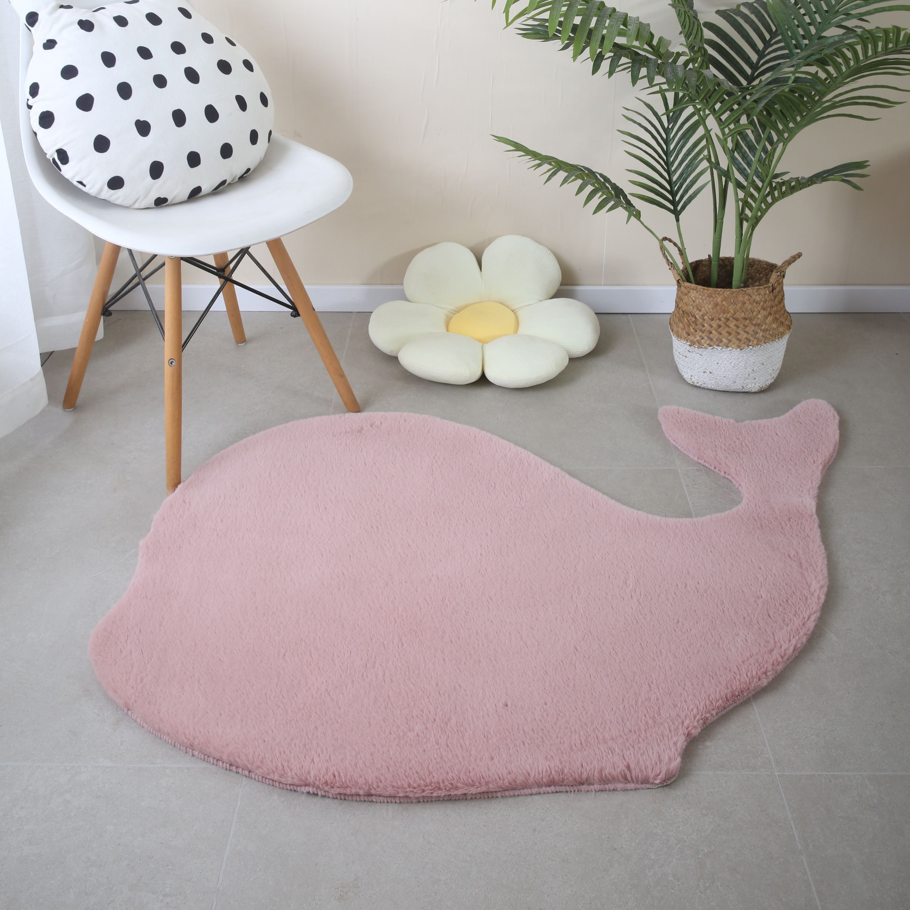 Tapis peluche uni forme baleine fausse fourrure chambre enfant aspect fourrure super doux