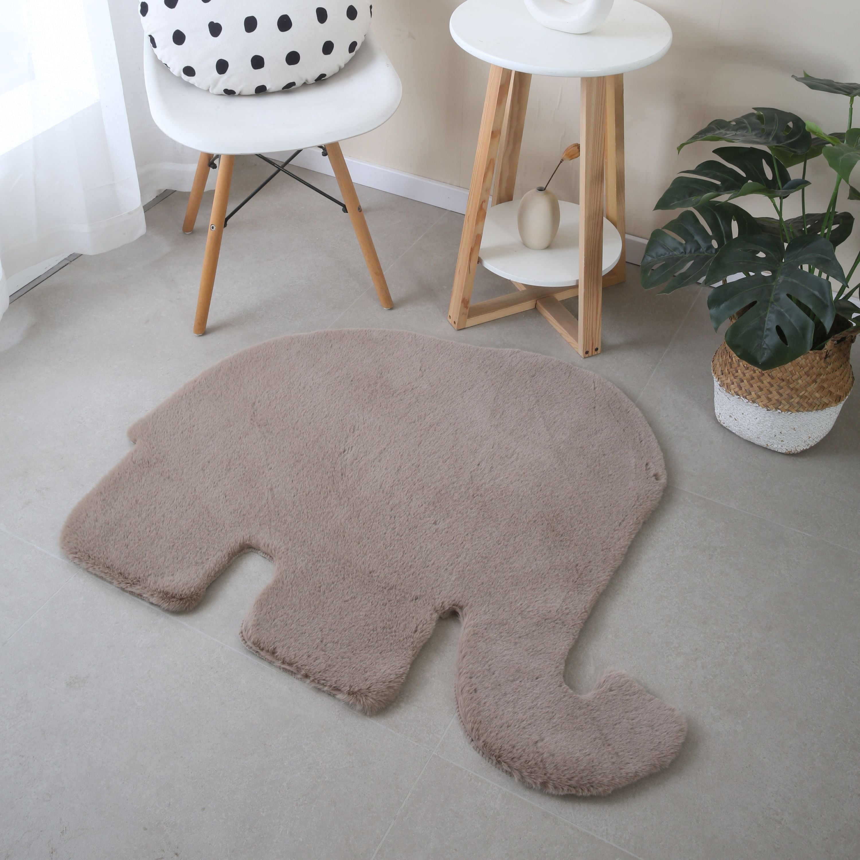 Rug plush plain elephant shape faux fur children's room super fur look