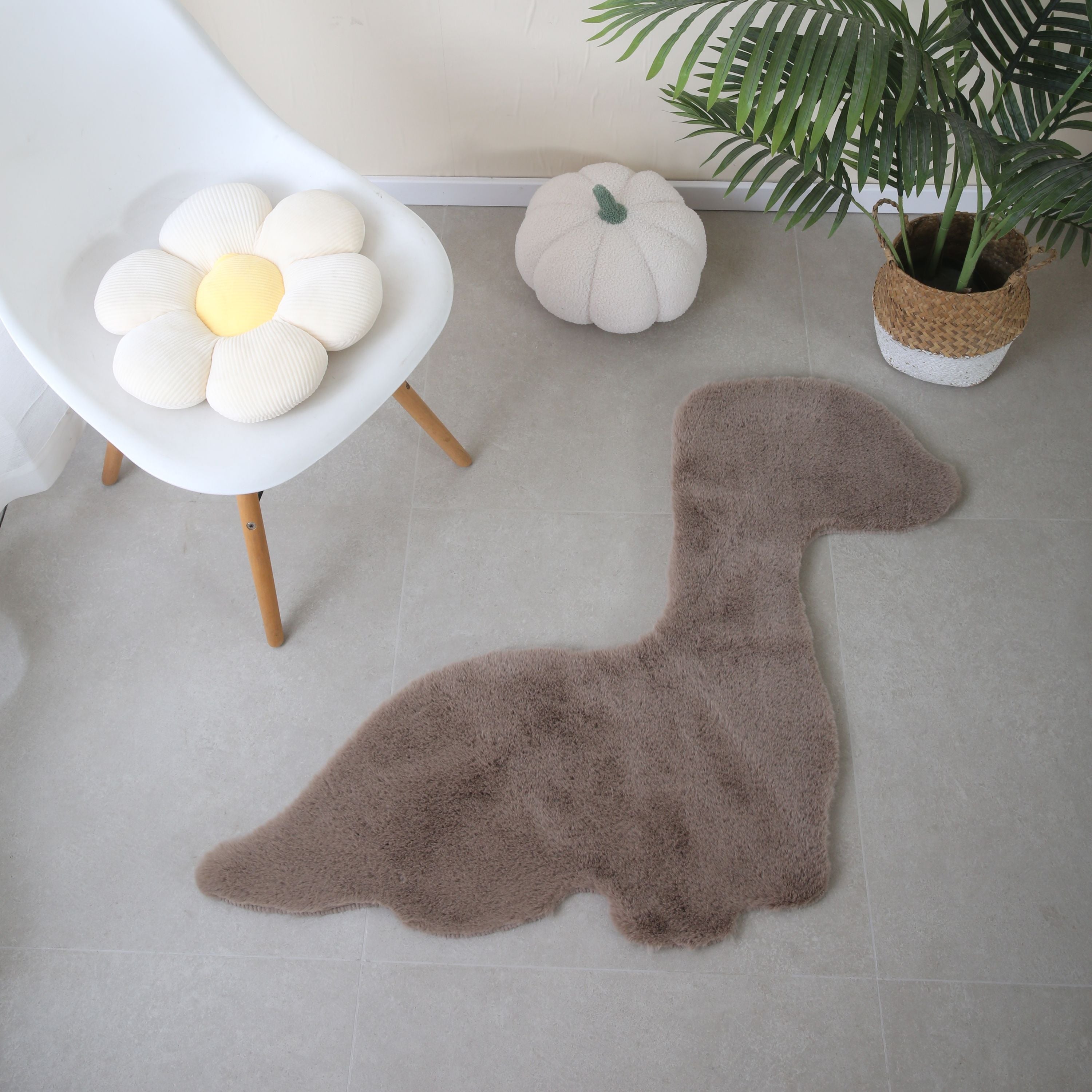 Rug Plush Plain Dino Shape Faux Fur Children's Room Super Soft Fur Look