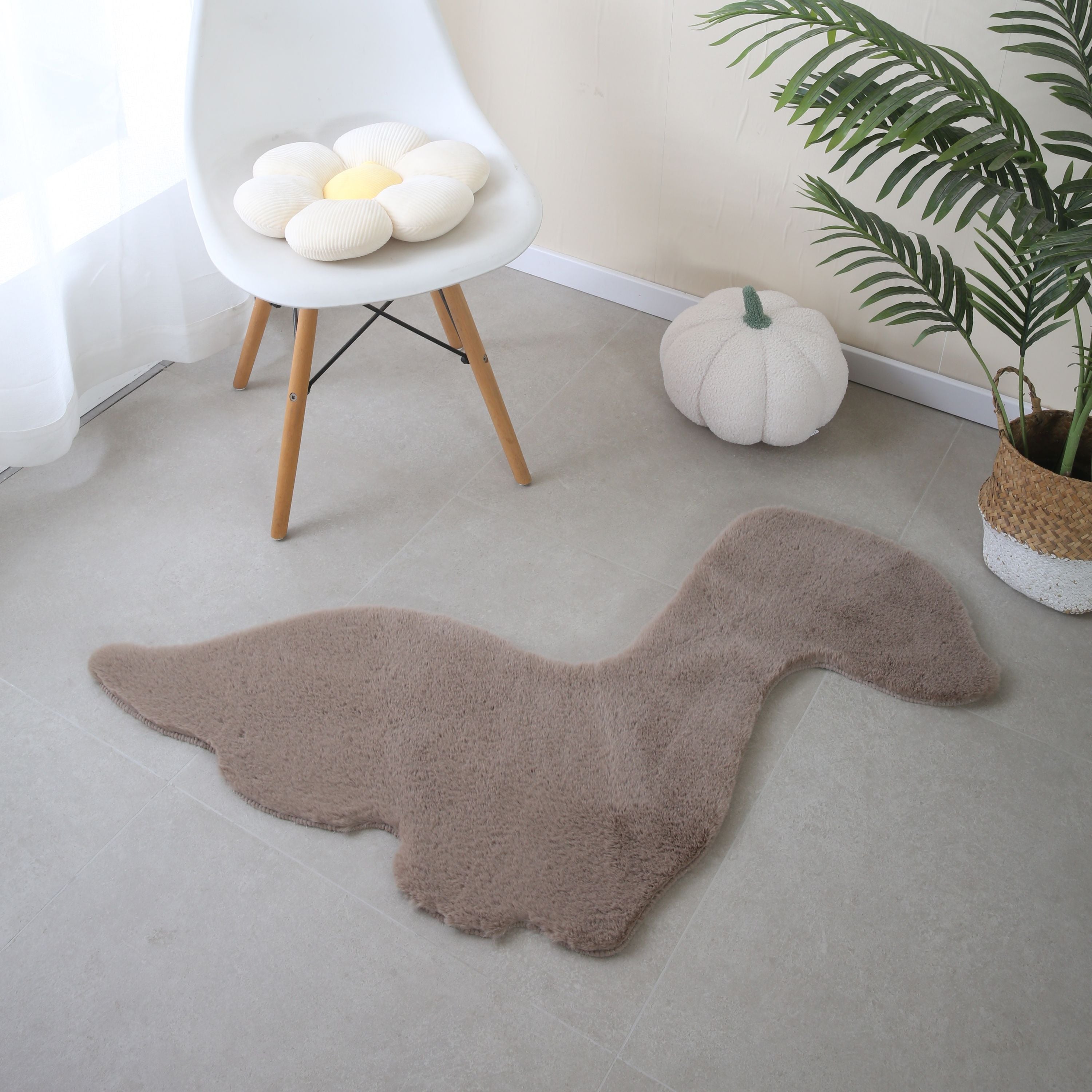 Rug Plush Plain Dino Shape Faux Fur Children's Room Super Soft Fur Look