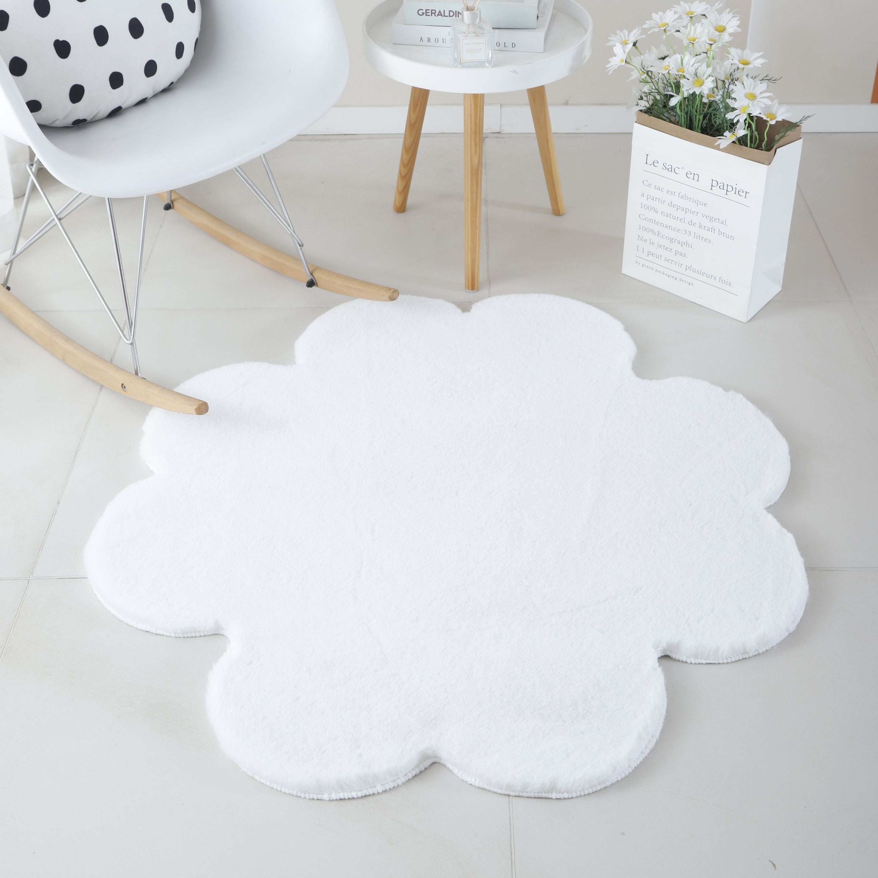 Tapis peluche uni forme trèfle fausse fourrure chambre d'enfant aspect fourrure douce