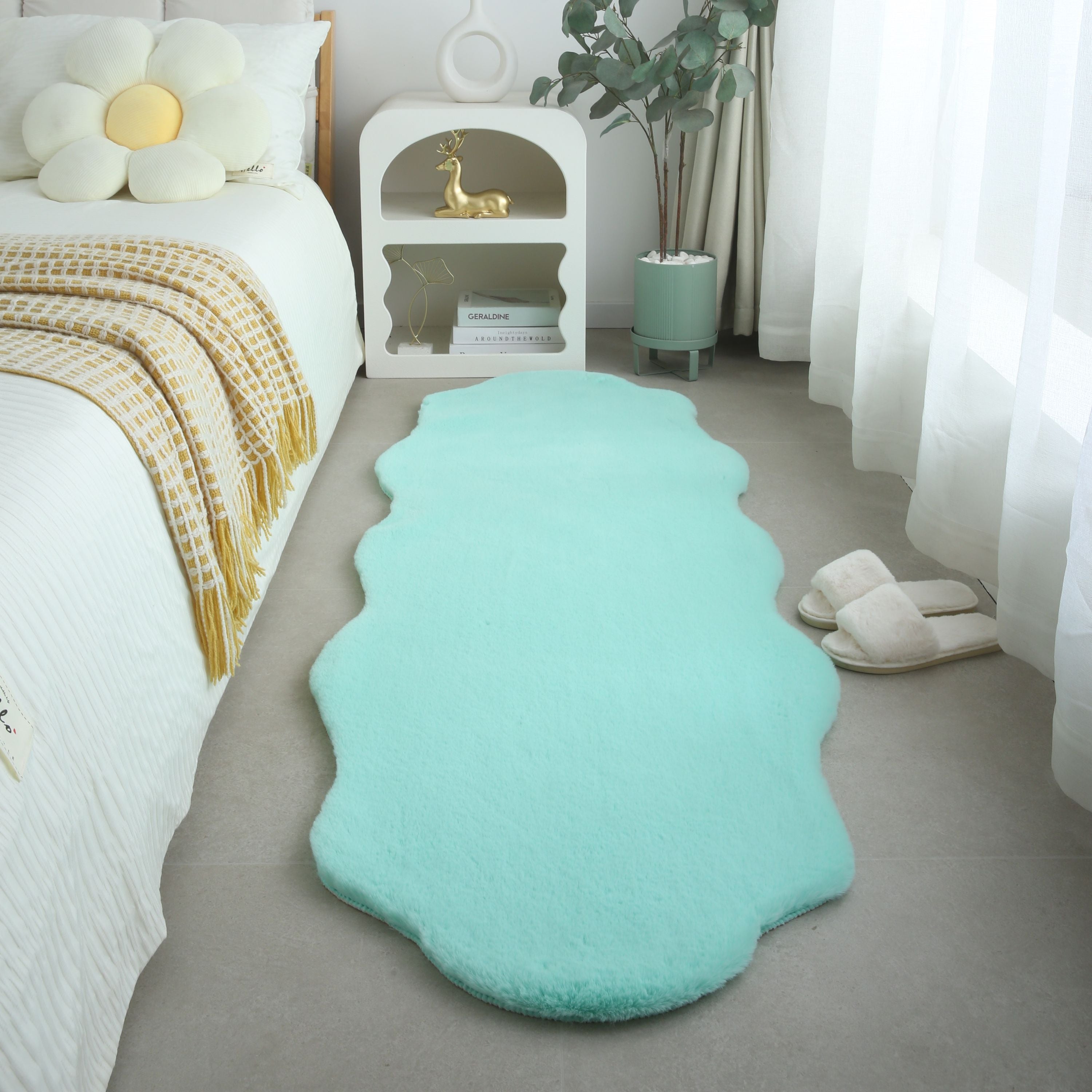 Tapis peluche uni forme peau de mouton tapis fausse fourrure chambre aspect fourrure