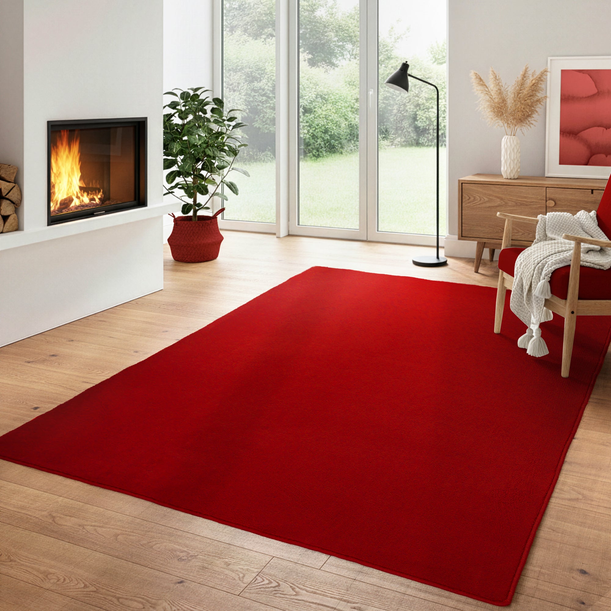 Modern Flauschiger Kurzflor Teppich Einfarbig Anti-Rutsch Rückseite Waschbar