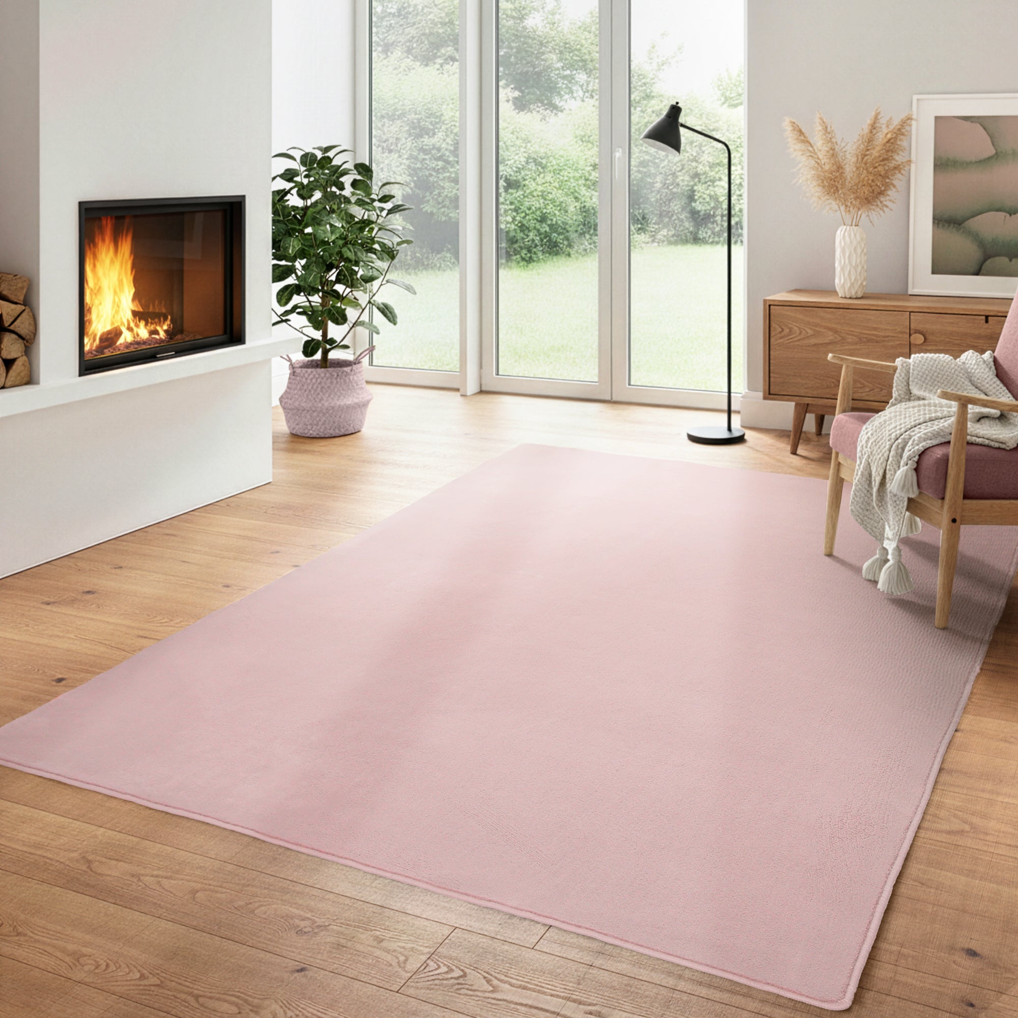 Modern Flauschiger Kurzflor Teppich Einfarbig Anti-Rutsch Rückseite Waschbar