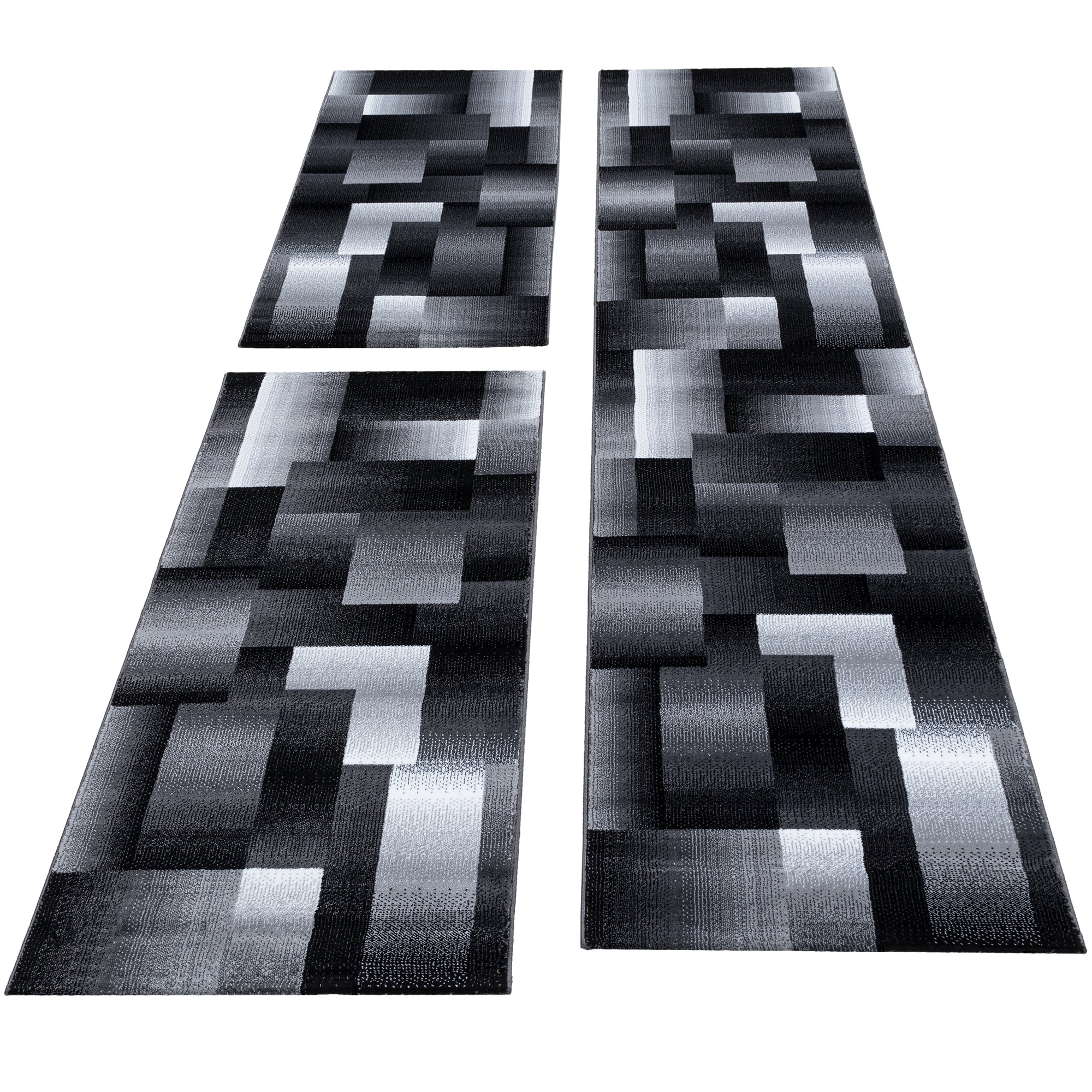 Bordure de lit tapis velours design à carreaux ensemble 3 pièces noir gris