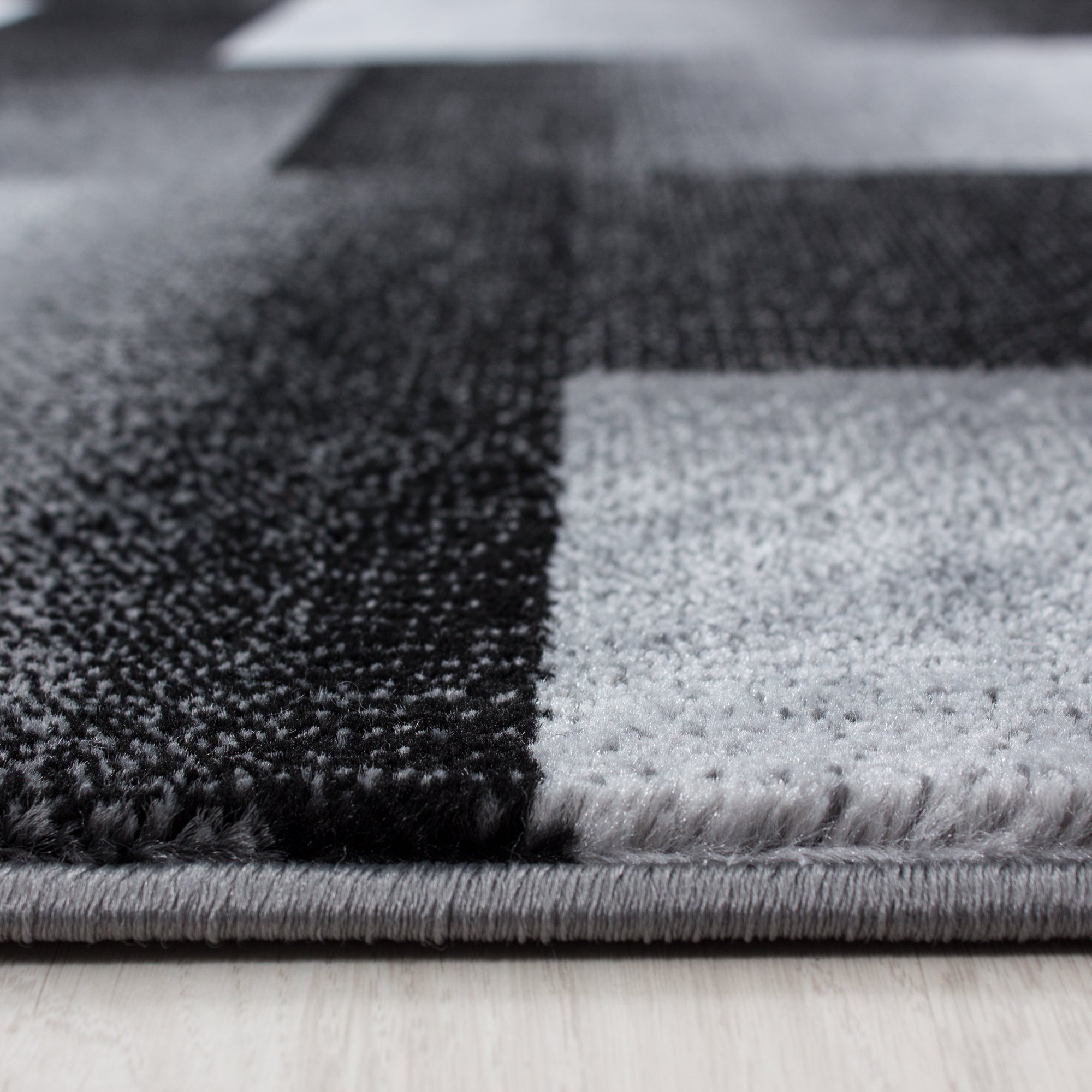 Bordure de lit tapis velours design à carreaux ensemble 3 pièces noir gris