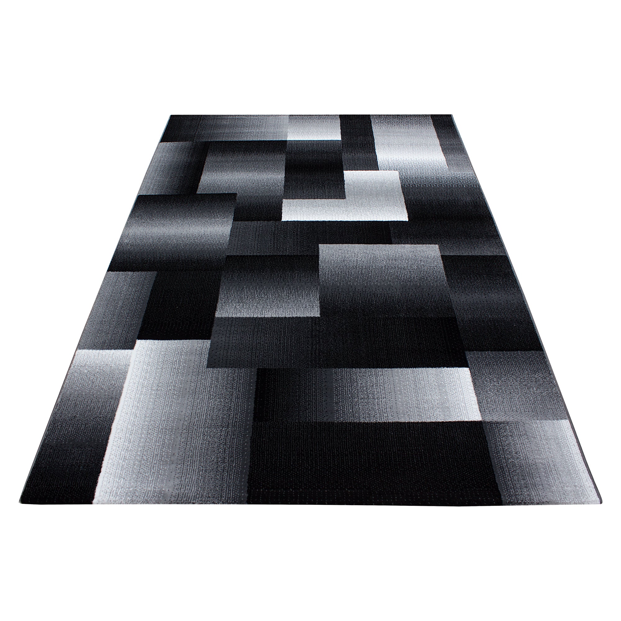 Modern Kurzflor Teppich Wohnzimmer Abstrakt Kariert Design Schwarz Pflegeleicht
