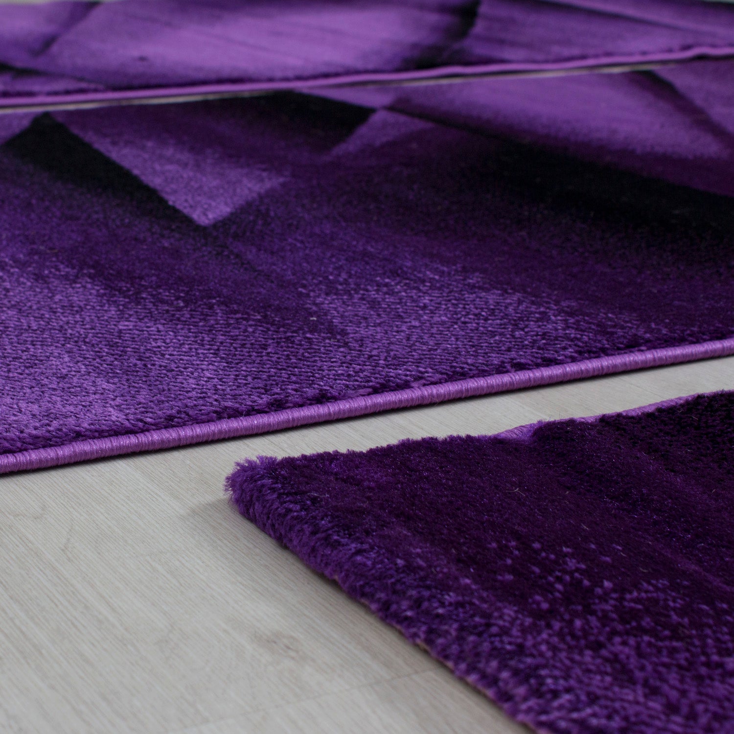 Ensemble de tapis à poils courts, 3 pièces, bordure de lit, chambre à coucher, violet chiné