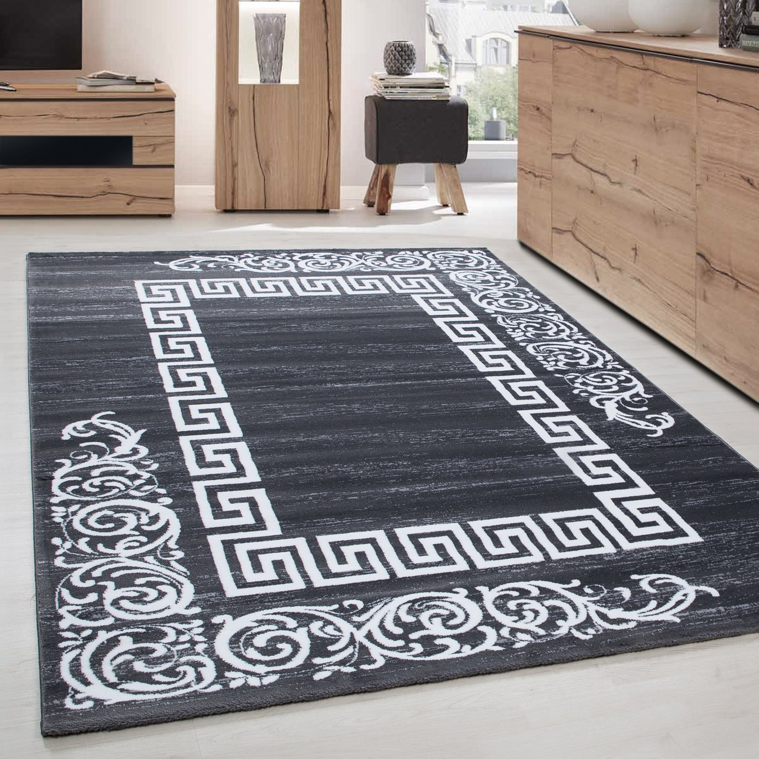 Tapis moderne à poils courts, design méandre pour salon et chambre à coucher, facile à entretenir