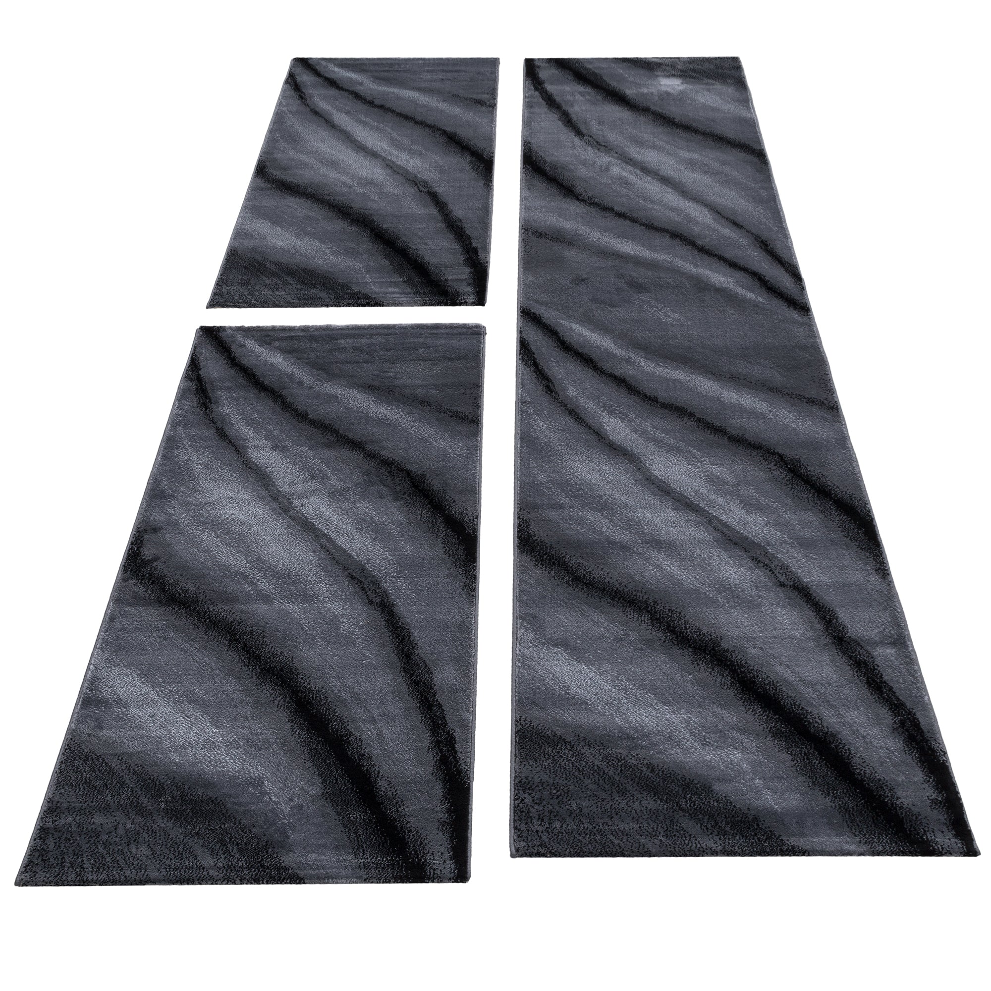 Ensemble de tapis de passage de lit, bordure de tapis, motif d'ombre, noir chiné