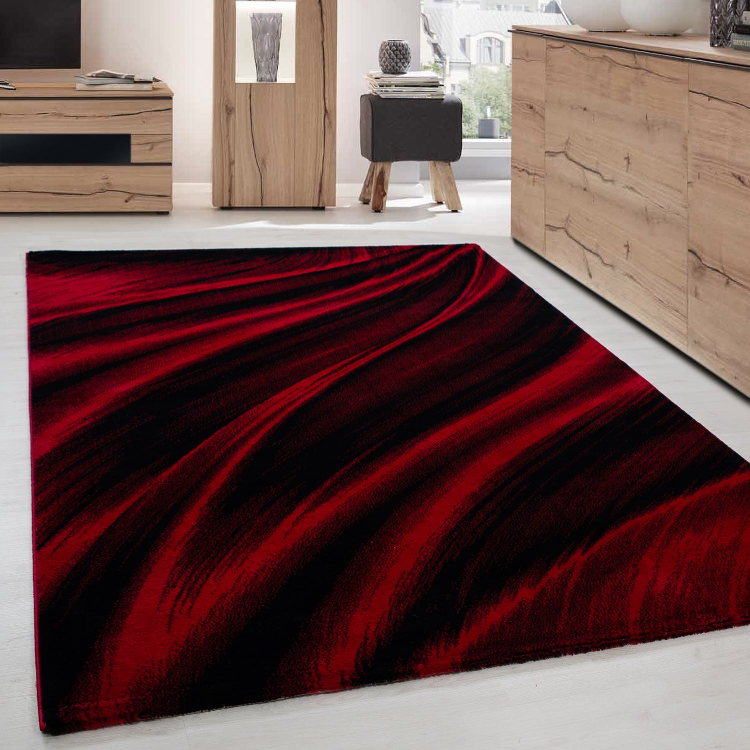 Modern Kurzflor Teppich Wohnzimmer Abstrakt Wellen Design Pflegeleicht