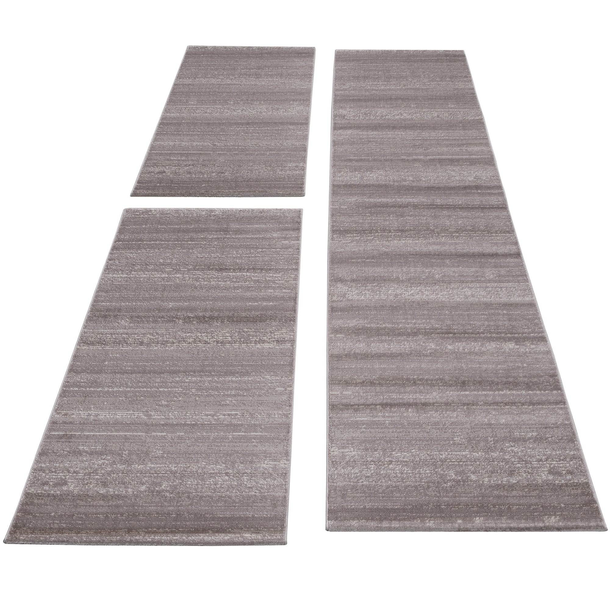 Bettumrandung Läuferset 3 teilig Teppich Kurzflor Einfarbig Läufer Meliert Beige