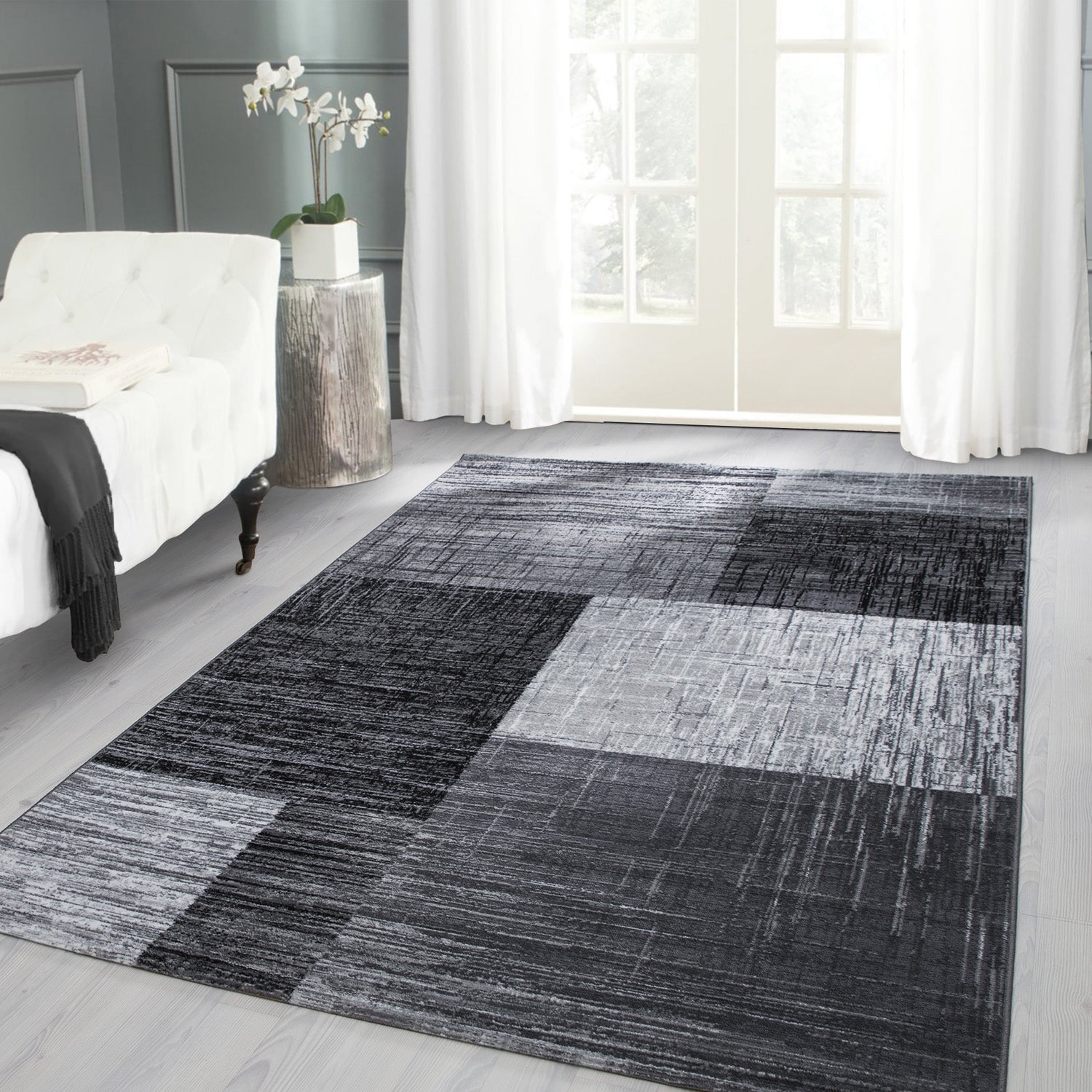 Modern Kurzflor Teppich Wohnzimmer Abstrakt Kariert Design Weich Pflegeleicht