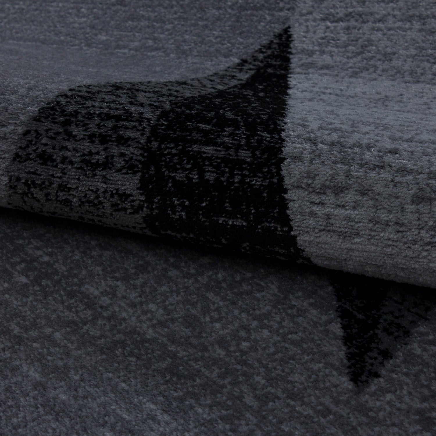 Ensemble de bordure de lit 3 pièces, tapis à poils courts, motif étoiles, noir et gris 