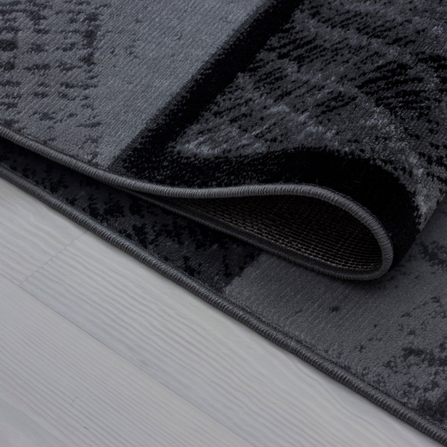 Modern Kurzflor Teppich Wohnzimmer Abstrakt Kariert Design Schwarz Pflegeleicht