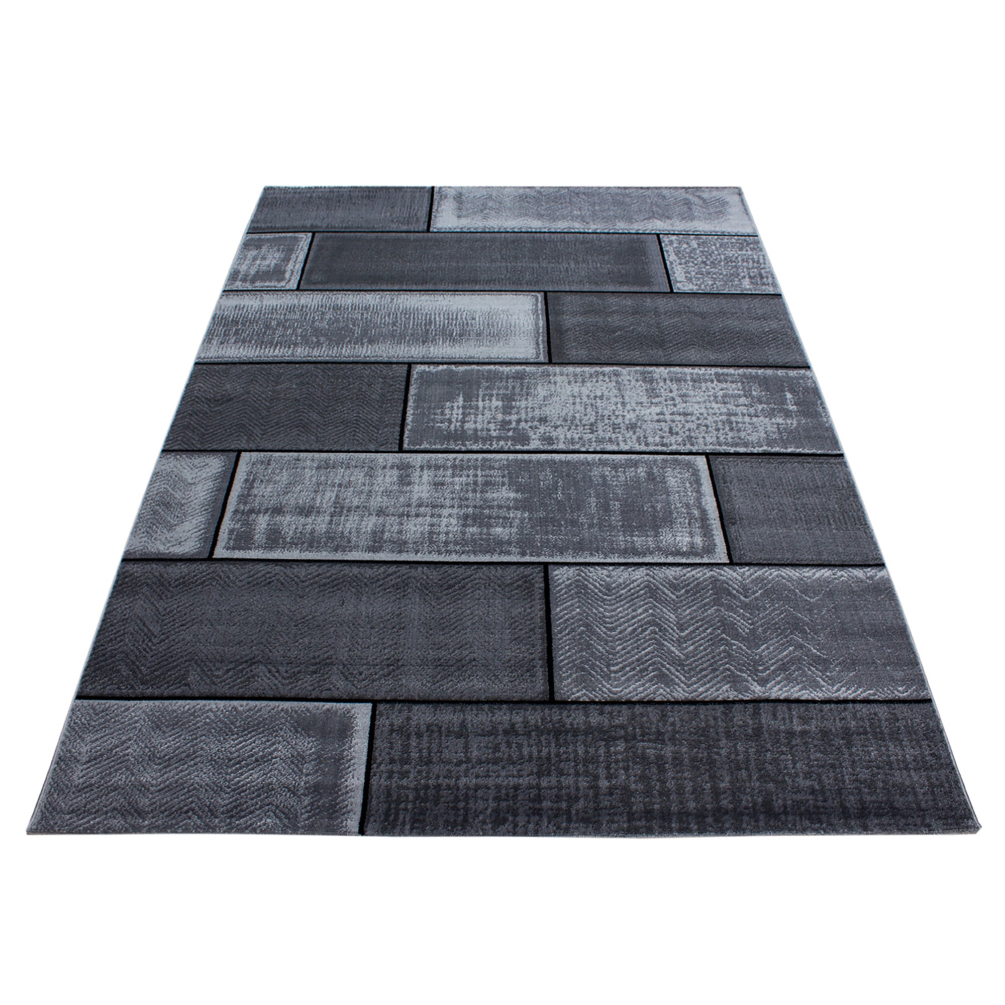 Modern short pile carpet for living room, abstract checkered design, easy to care for