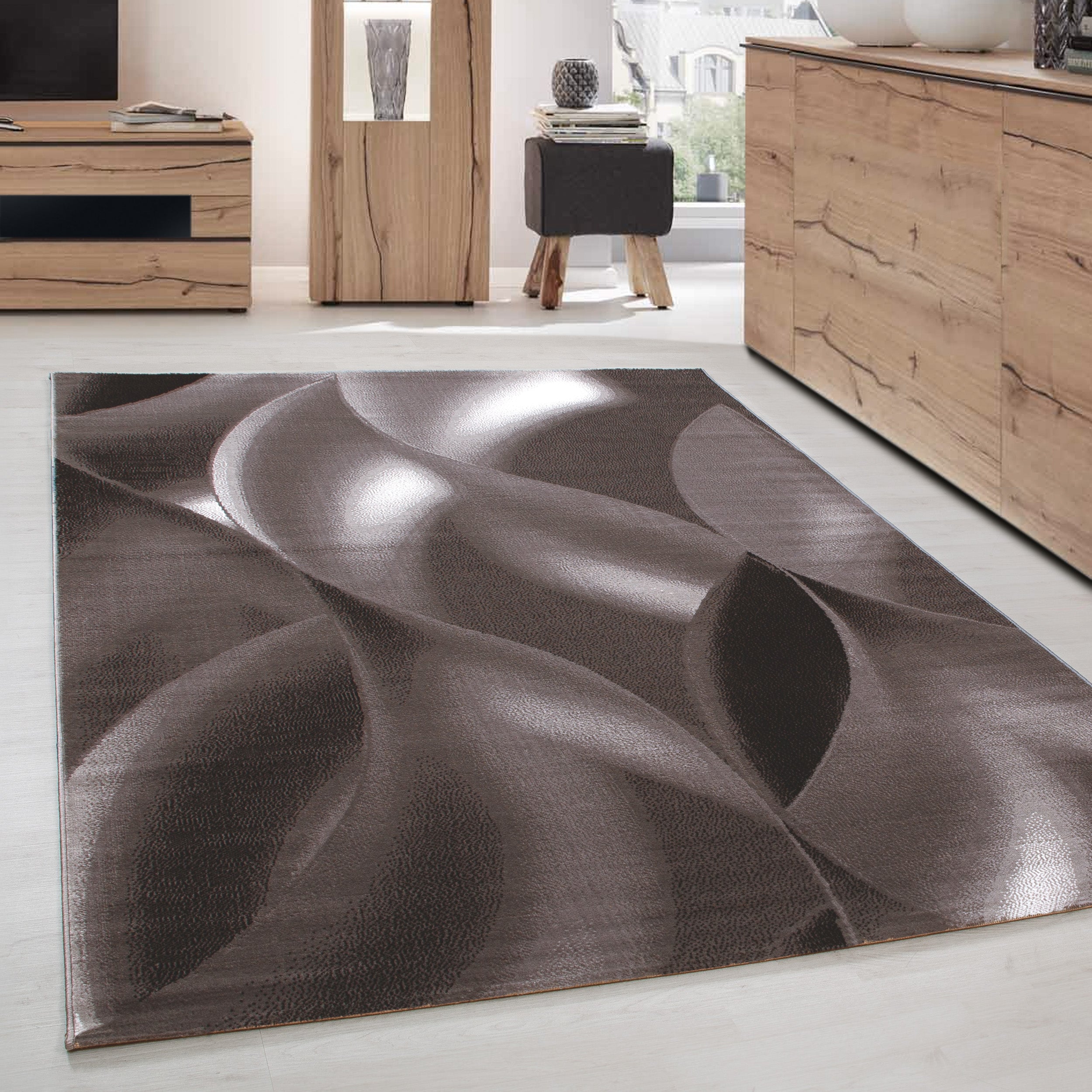 Modern Kurzflor Teppich Wohnzimmer Abstrakt Wellen Design Pflegeleicht