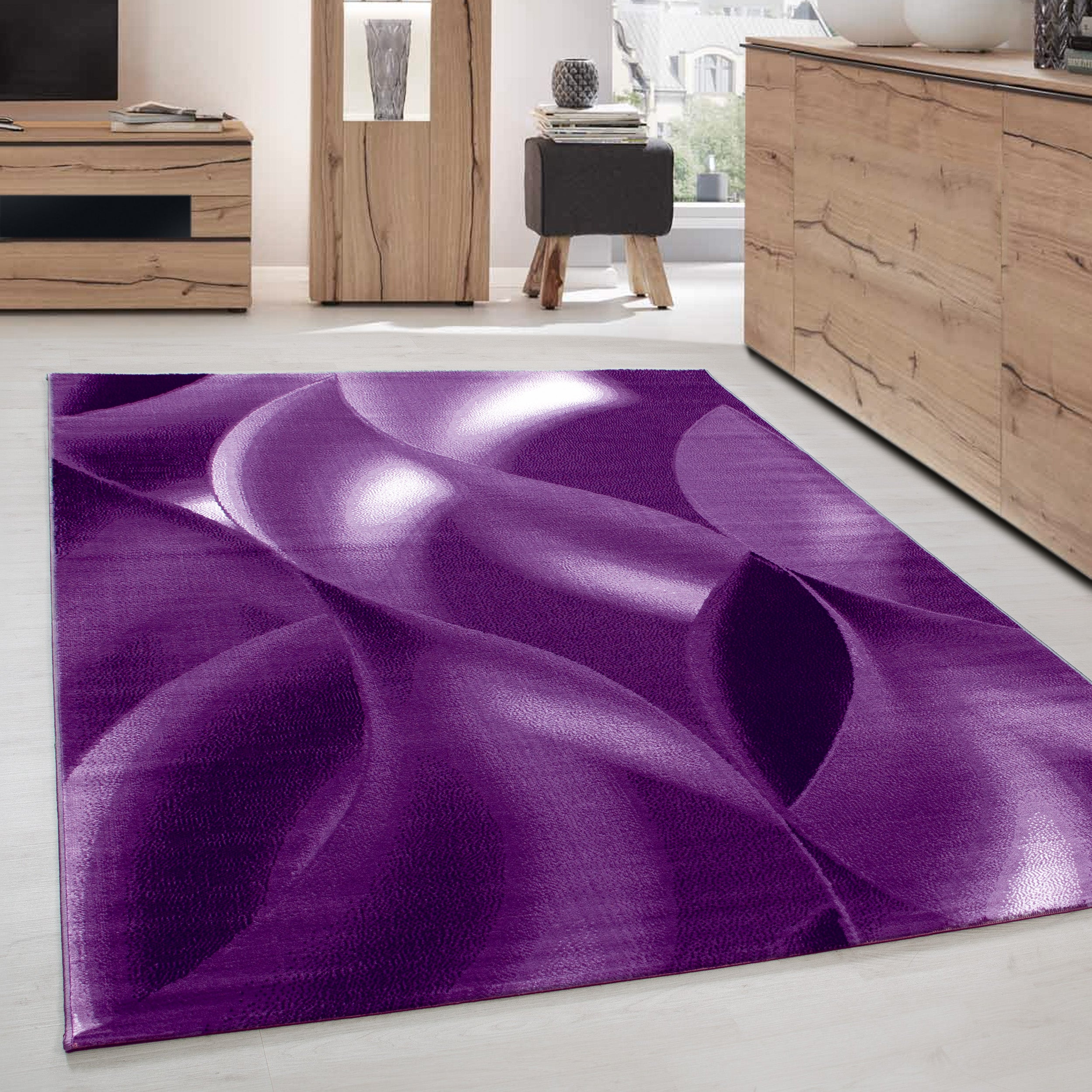 Modern Kurzflor Teppich Wohnzimmer Abstrakt Wellen Design Pflegeleicht