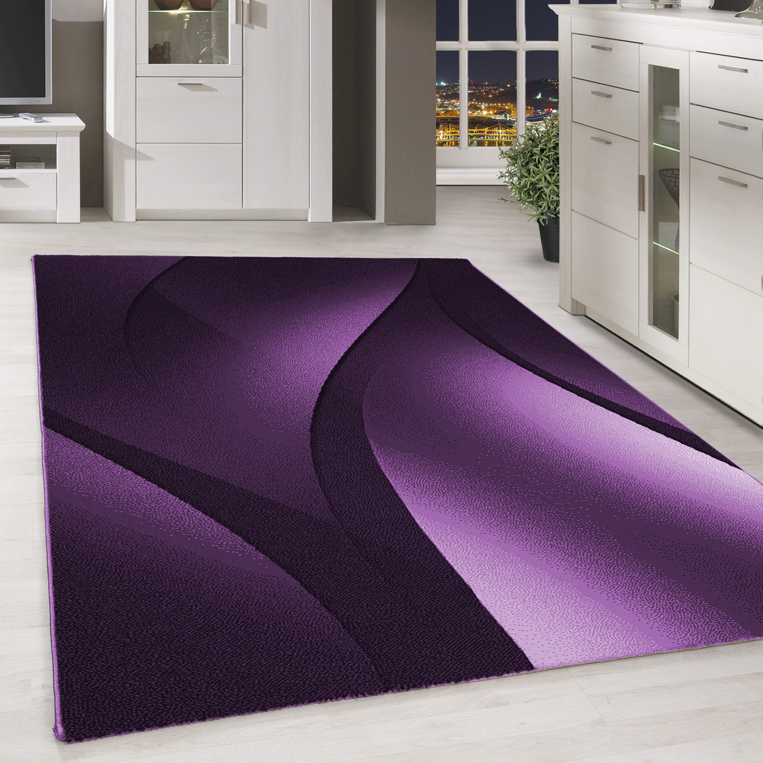 Modern Kurzflor Teppich Wohnzimmer Abstrakt Wellen Design Pflegeleicht