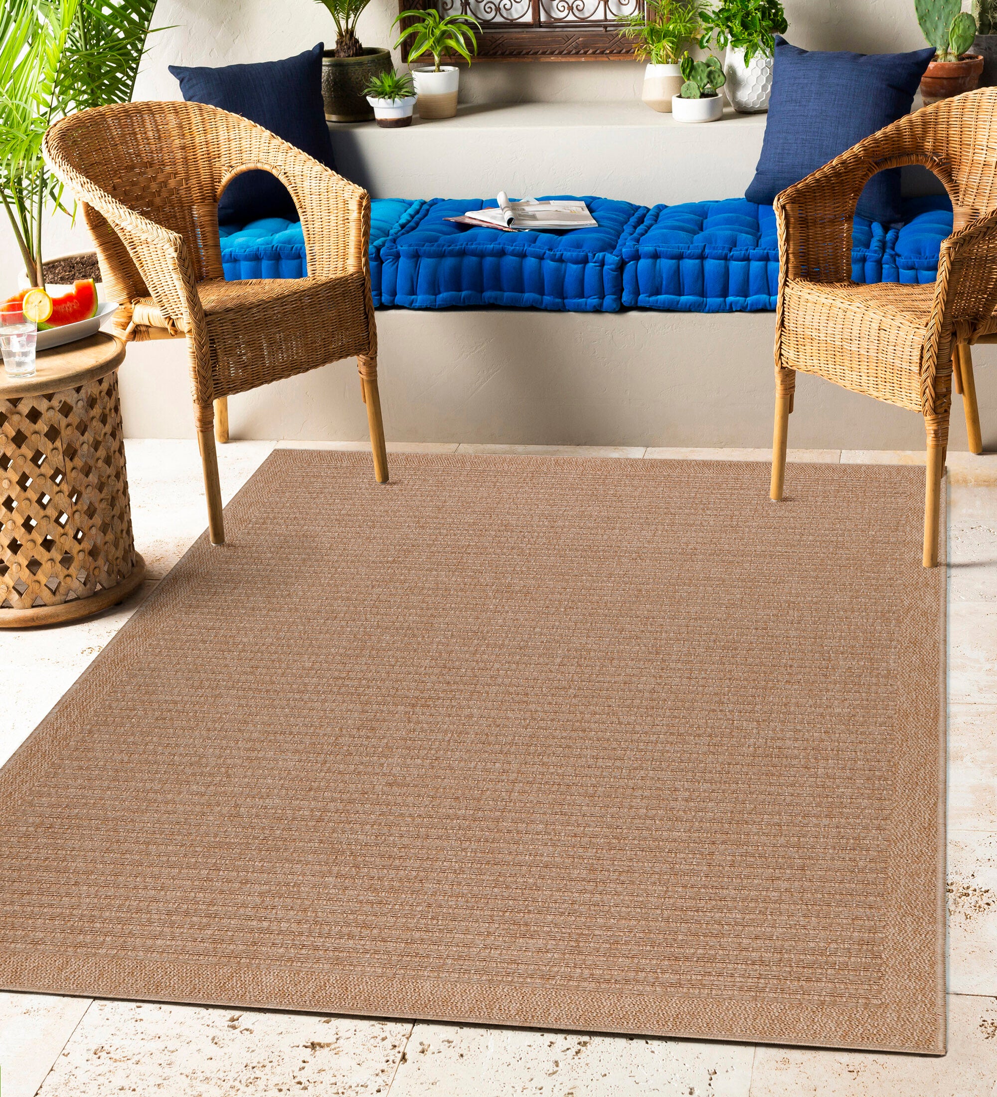 Indoor &amp; Outdoor Rug Weatherproof Vintage Design Natural Look Kitchen Balcony Patio