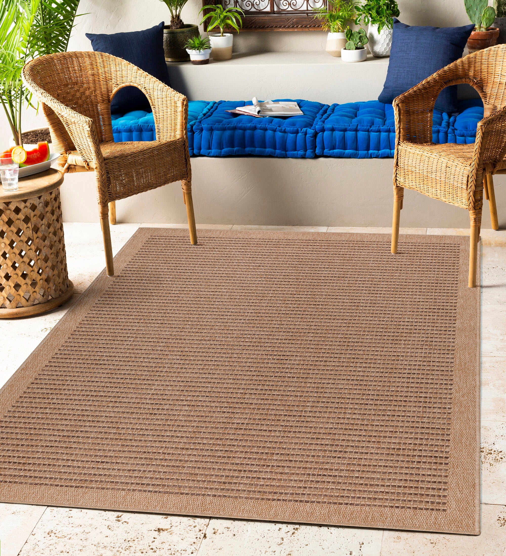 Indoor &amp; Outdoor Rug Weatherproof Vintage Design Natural Look Kitchen Balcony Patio