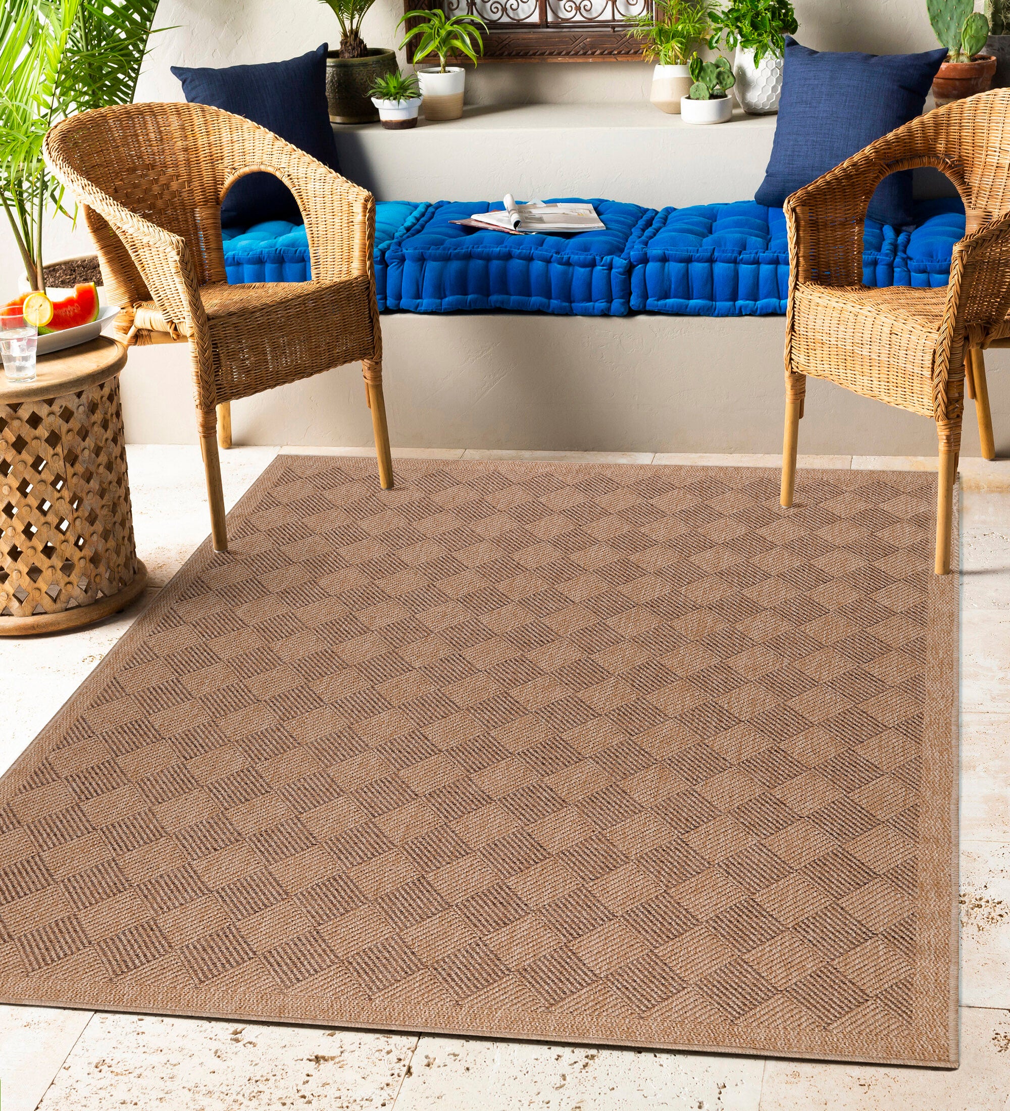 Indoor &amp; Outdoor Rug Weatherproof Vintage Design Natural Look Kitchen Balcony Patio