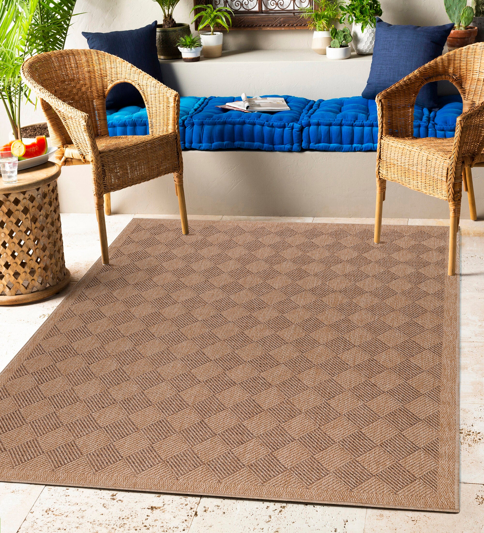 Indoor & Outdoor Rug Weatherproof Vintage Design Natural Look Kitc