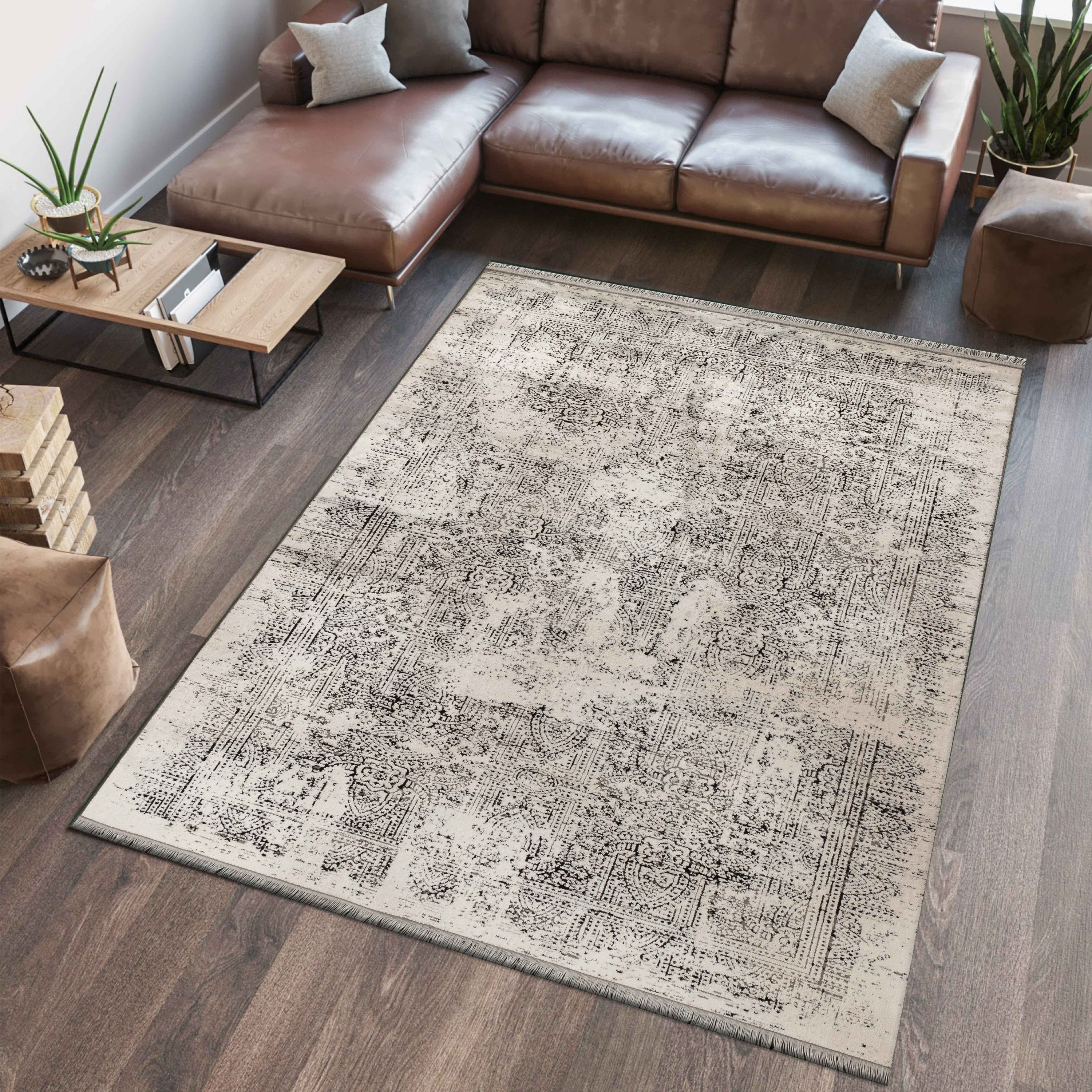 Short pile thin carpet vintage design viscose look soft carpet living room