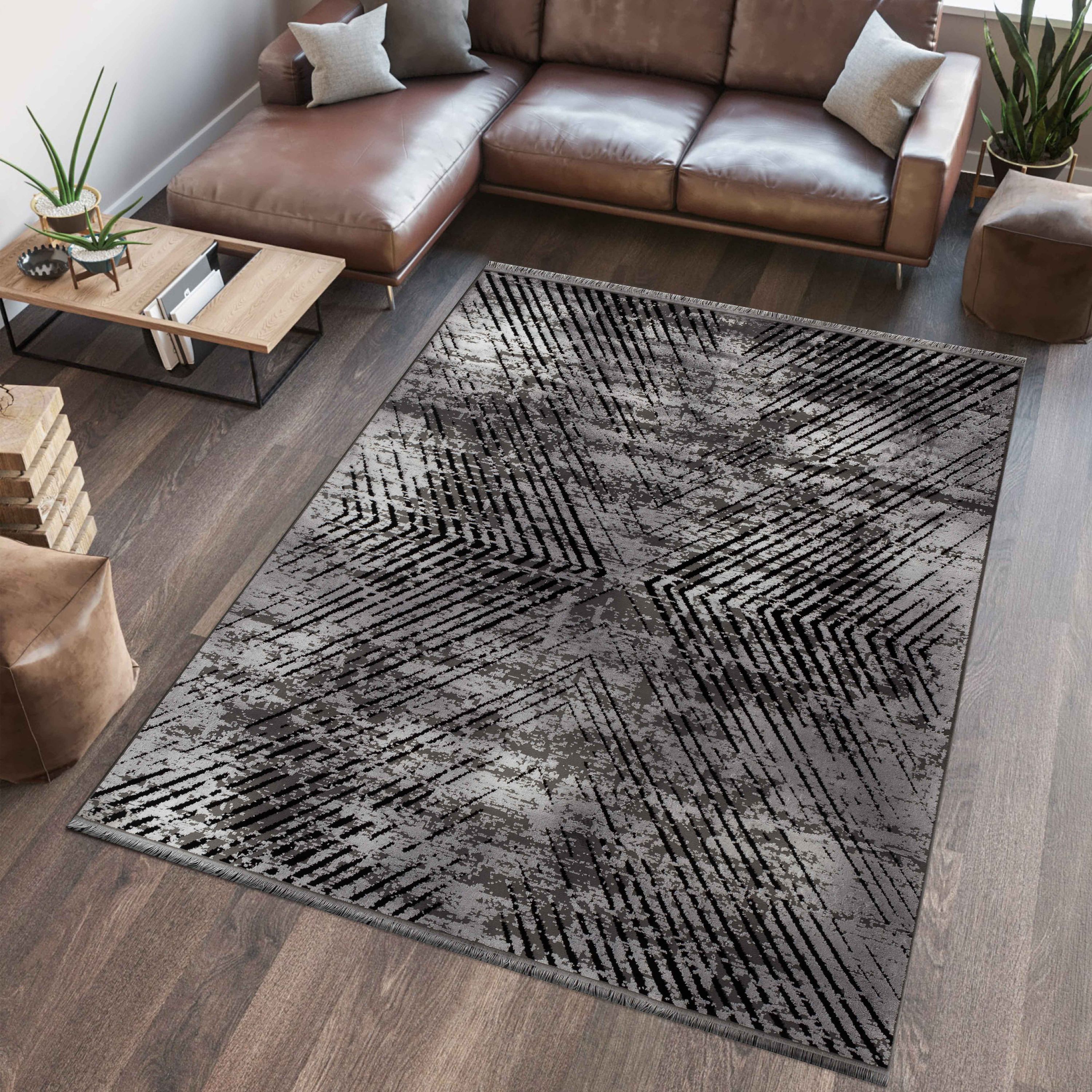 Modern short pile thin carpet vintage design viscose look carpet living room