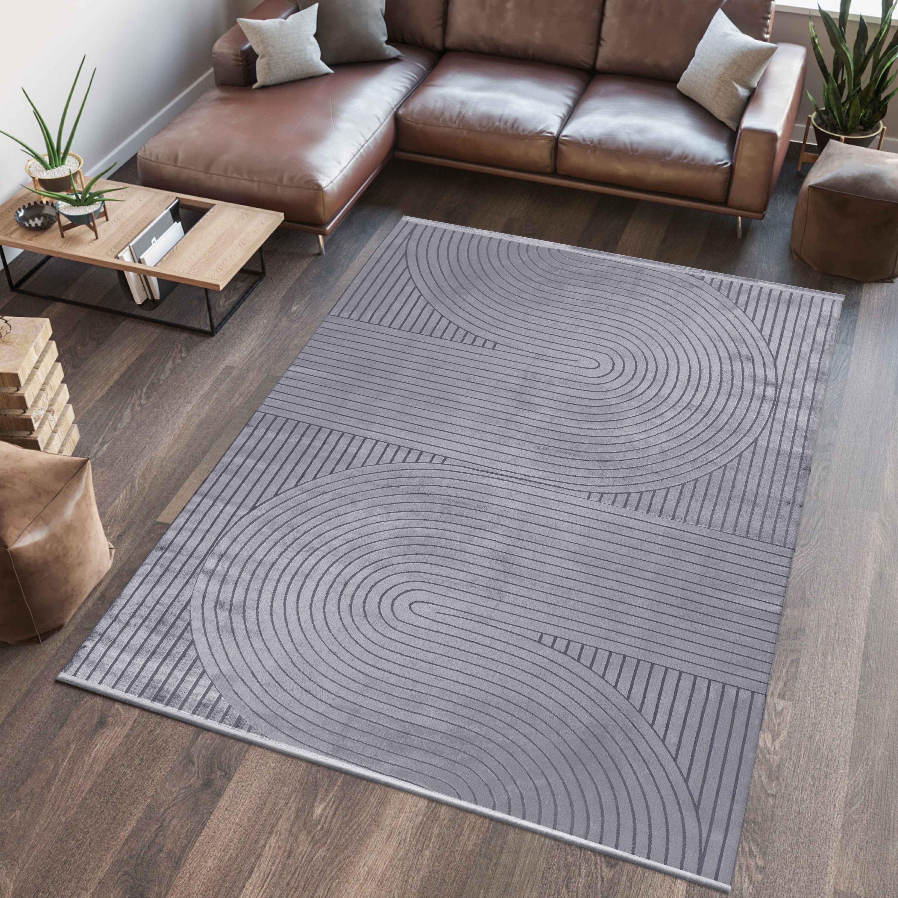 Modern Designer Living Room Rug Thin Plain Boho Style Washable