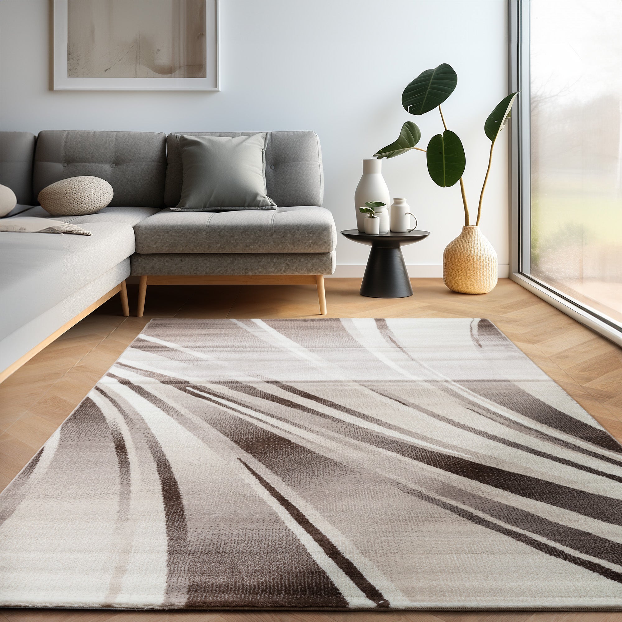 Teppich Wohnzimmer Schlafzimmer Modern Kurzflor Abstrakt Wellen Design Robust