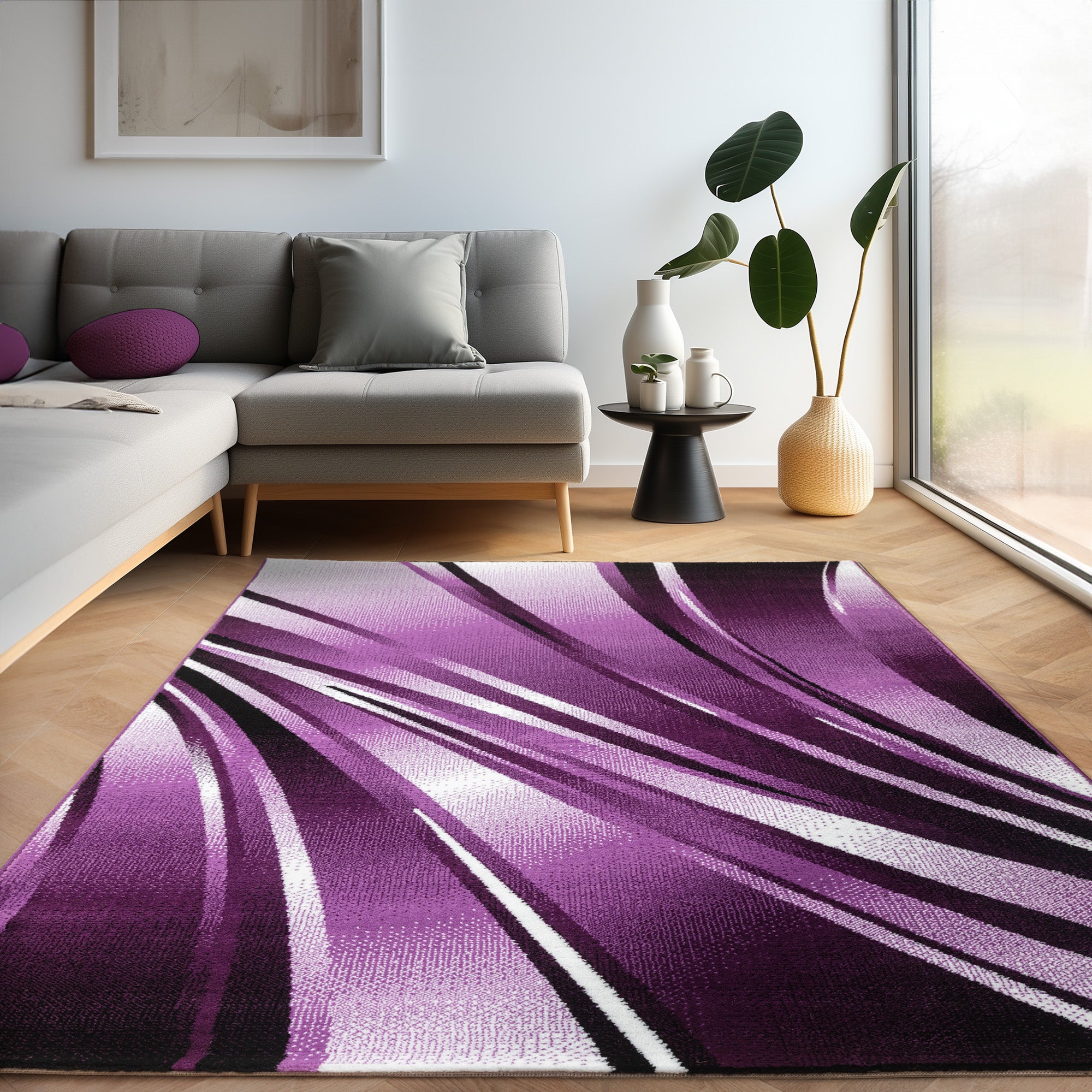 Teppich Wohnzimmer Schlafzimmer Modern Kurzflor Abstrakt Wellen Design Robust