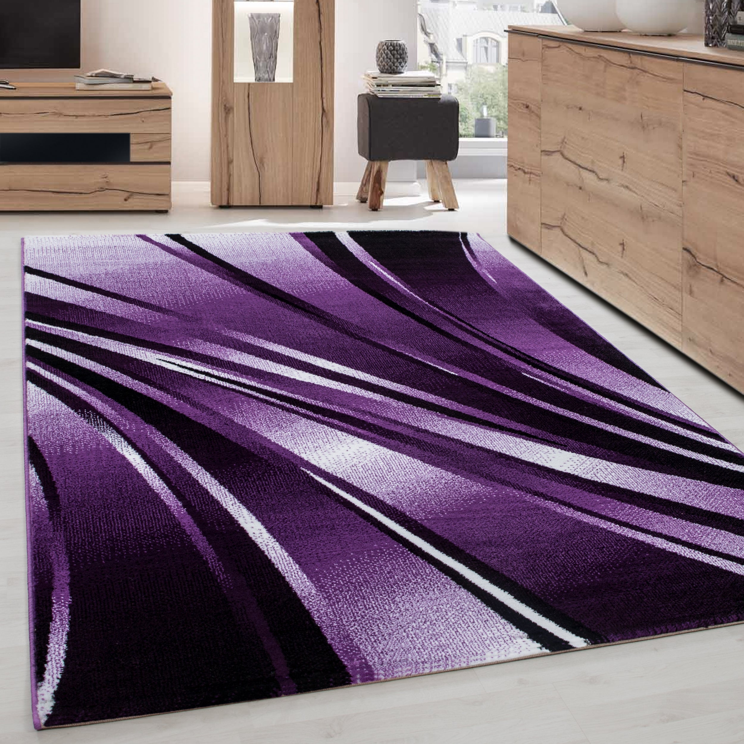 Teppich Wohnzimmer Schlafzimmer Modern Kurzflor Abstrakt Wellen Design Robust
