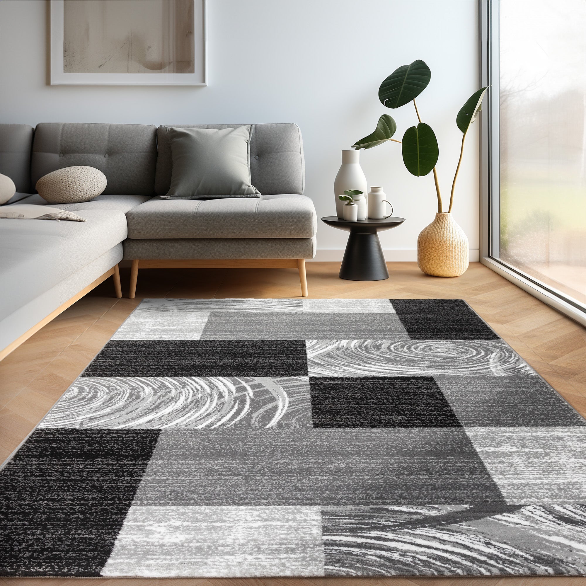 Teppich Wohnzimmer Schlafzimmer Modern Kurzflor Abstrakt Kariert Design Robust